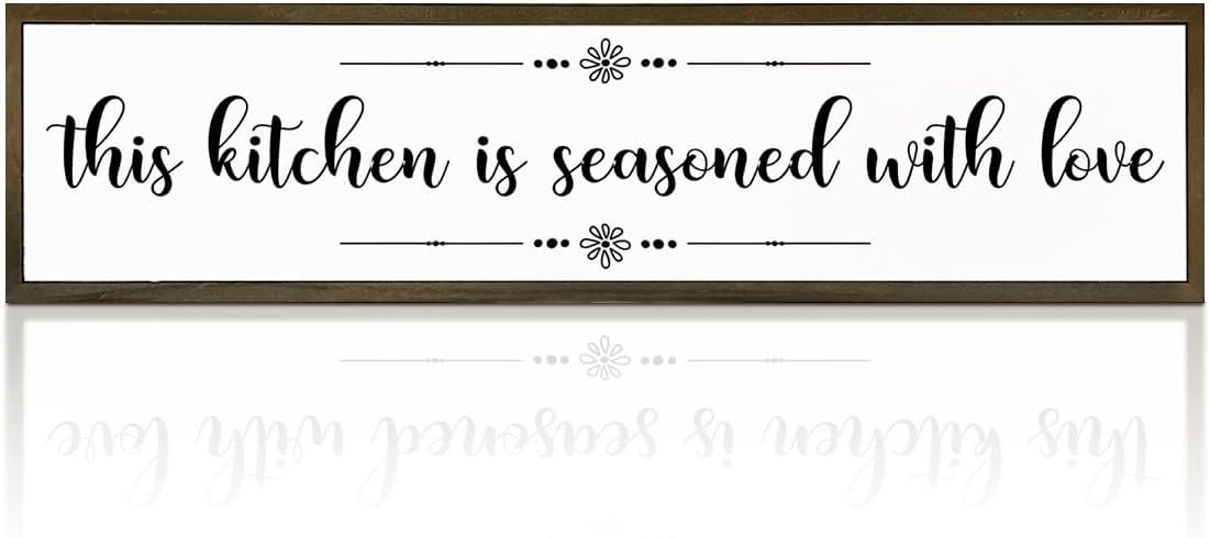 Inspirational Kitchen Decor, This Kitchen is Seasoned with Love Sign, Decorative Wood Home Decor, Kitchens Wall Decoration, Rustic Wooden Wall Signs 17.8x4x1.18 inches