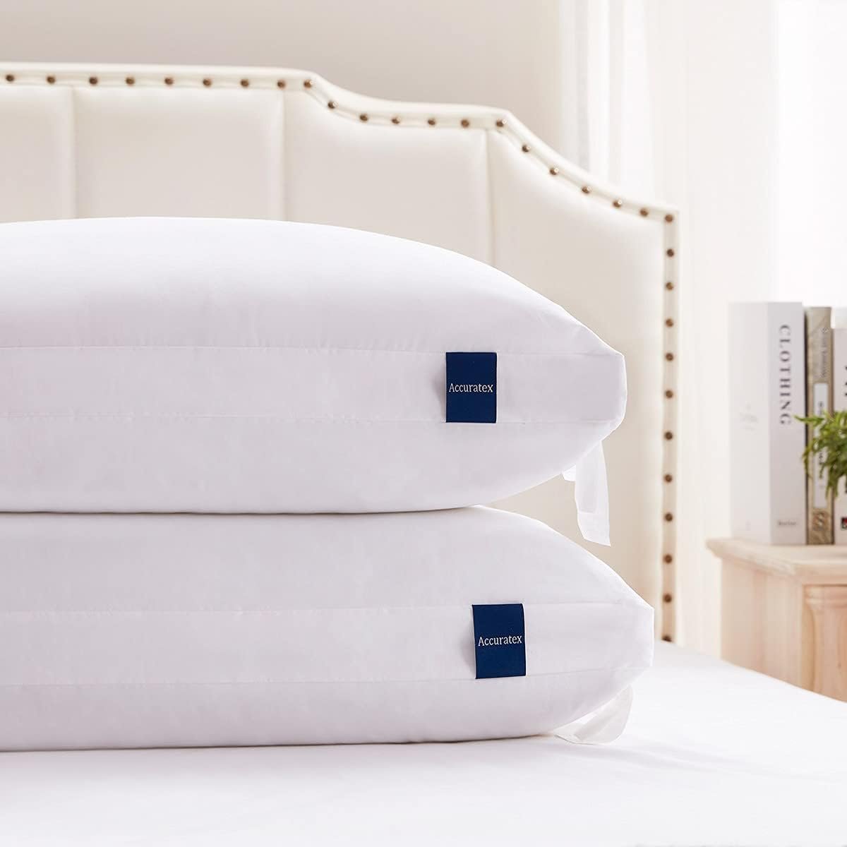 ACCURATEX Pillows Queen Size Set of 2, Hybrid Shredded Memory Foam Pillow[Adjustable Loft], Fluffy Down Alternative Fill Removable Cotton Cover, Firm Supportive Pillow for Side Back Sleepers