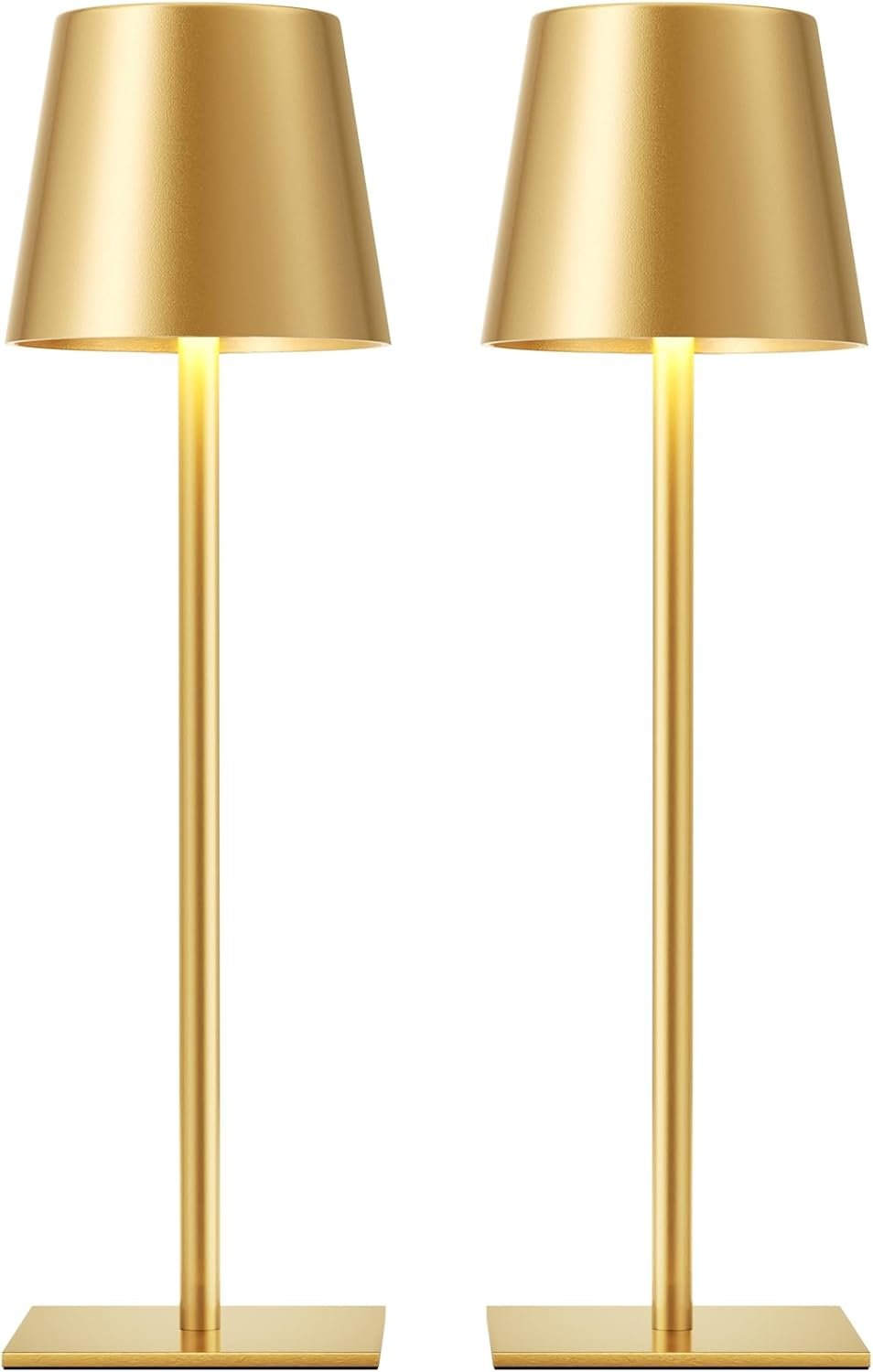 Gold Cordless Rechargeable Table Lamp, 2 Pack Portable Desk Lamp with 5000mAh Battery, Touch Control Stepless Dimming, Wireless Night Light for Dining, Outdoor Camping, Coffee Shop, Water Repellent
