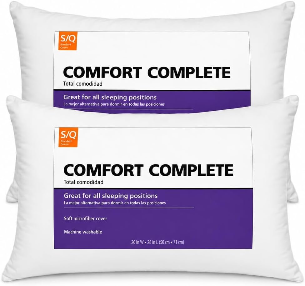Bed Pillows Standard Queen Size, 2 Pack Soft Sleeping Pillows for Bed, Medium Loft Supportive Pillows for Side Back & Stomach Sleepers, White Fabric Cover
