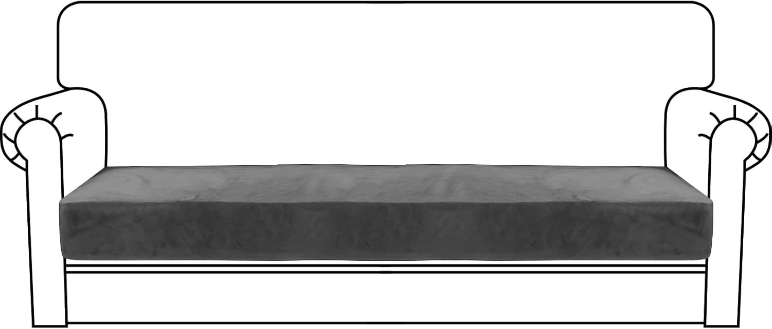 MAXIJIN Velvet Stretch Couch Cushion Covers Soft Sofa Cushion Cover Replacement Sofa Seat Cushion Slipcovers Furniture Protector with Elastic Bottom (1 Piece Sofa Cushion Cover, Gray)