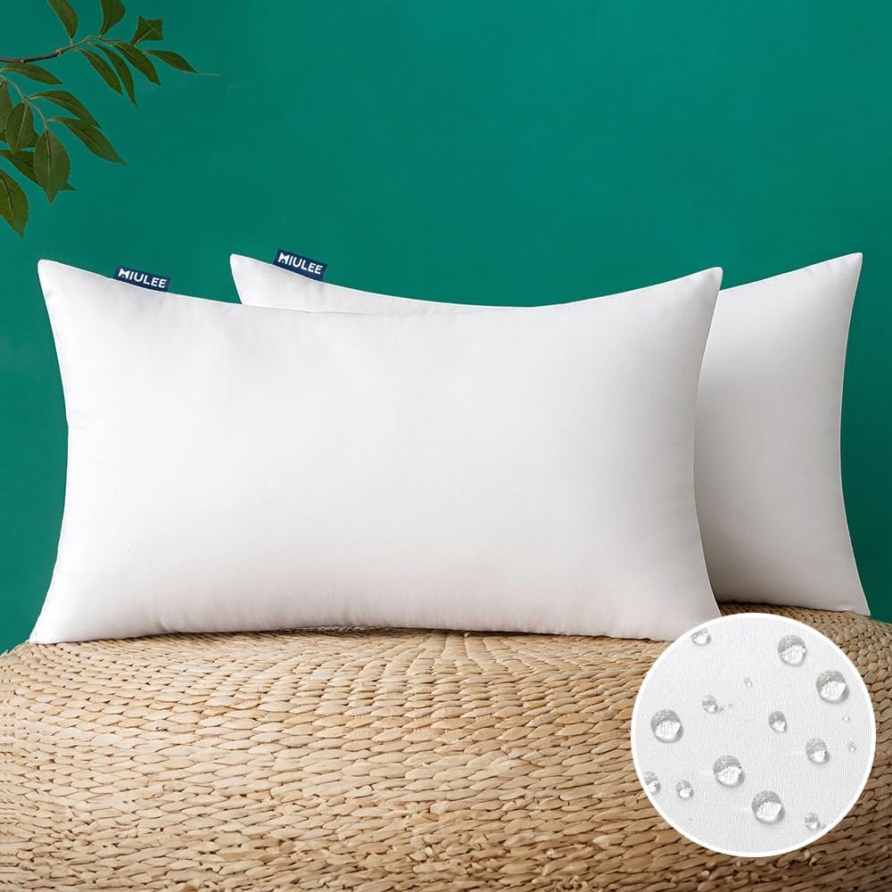 MIULEE Pack of 2 12×20 Inch Outdoor Pillow Inserts Waterproof Decorative Throw Pillow Insert, Rectangle Lumbar Garden Pillow Form for Patio Sofa Couch