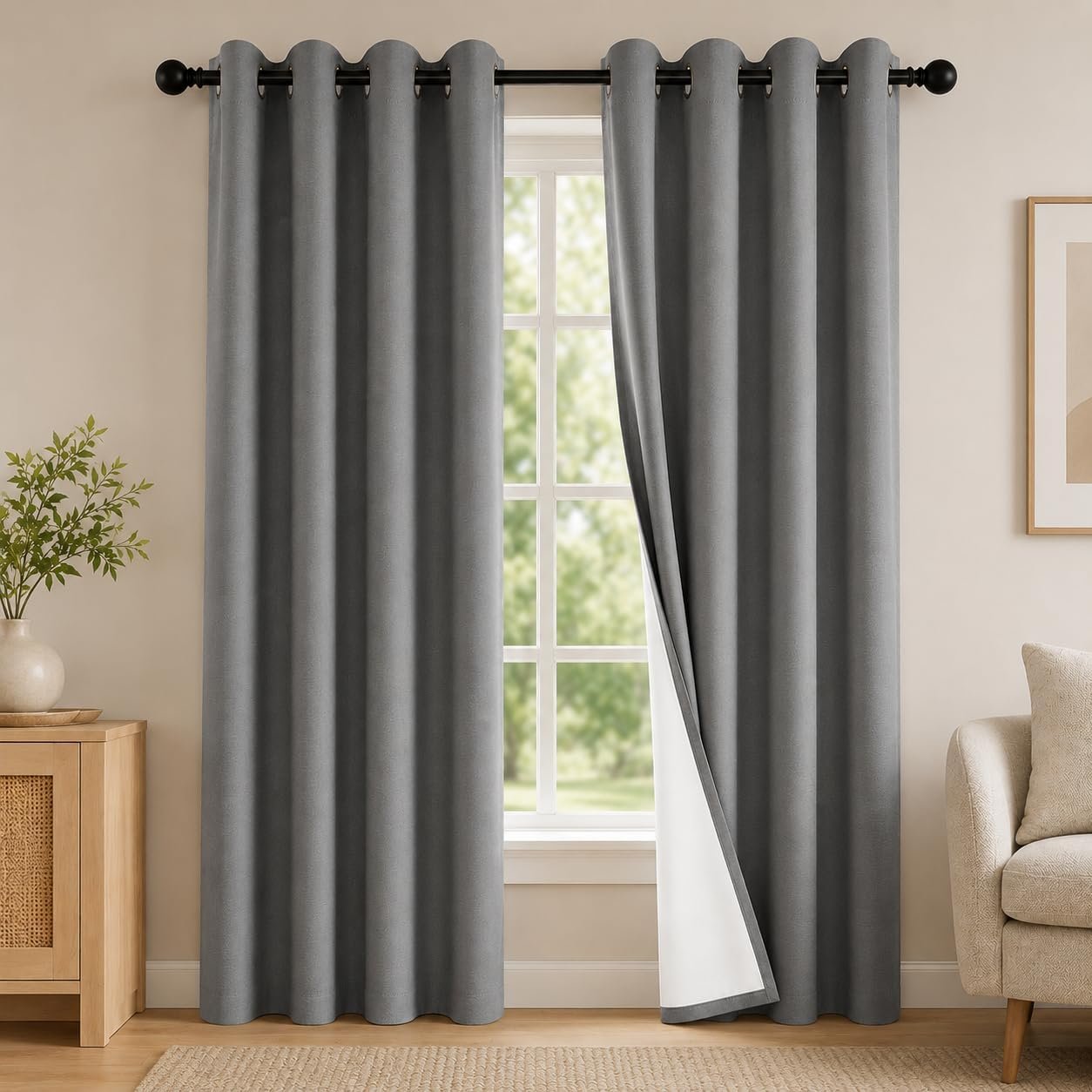 2 Panels 100% Blackout Curtains, Lightweight Thermal Insulated Grommet Drapes for Bedroom Living Room, Light Blocking Window Treatment, Pack of 2, 54×84 Inches, Charcoal Grey