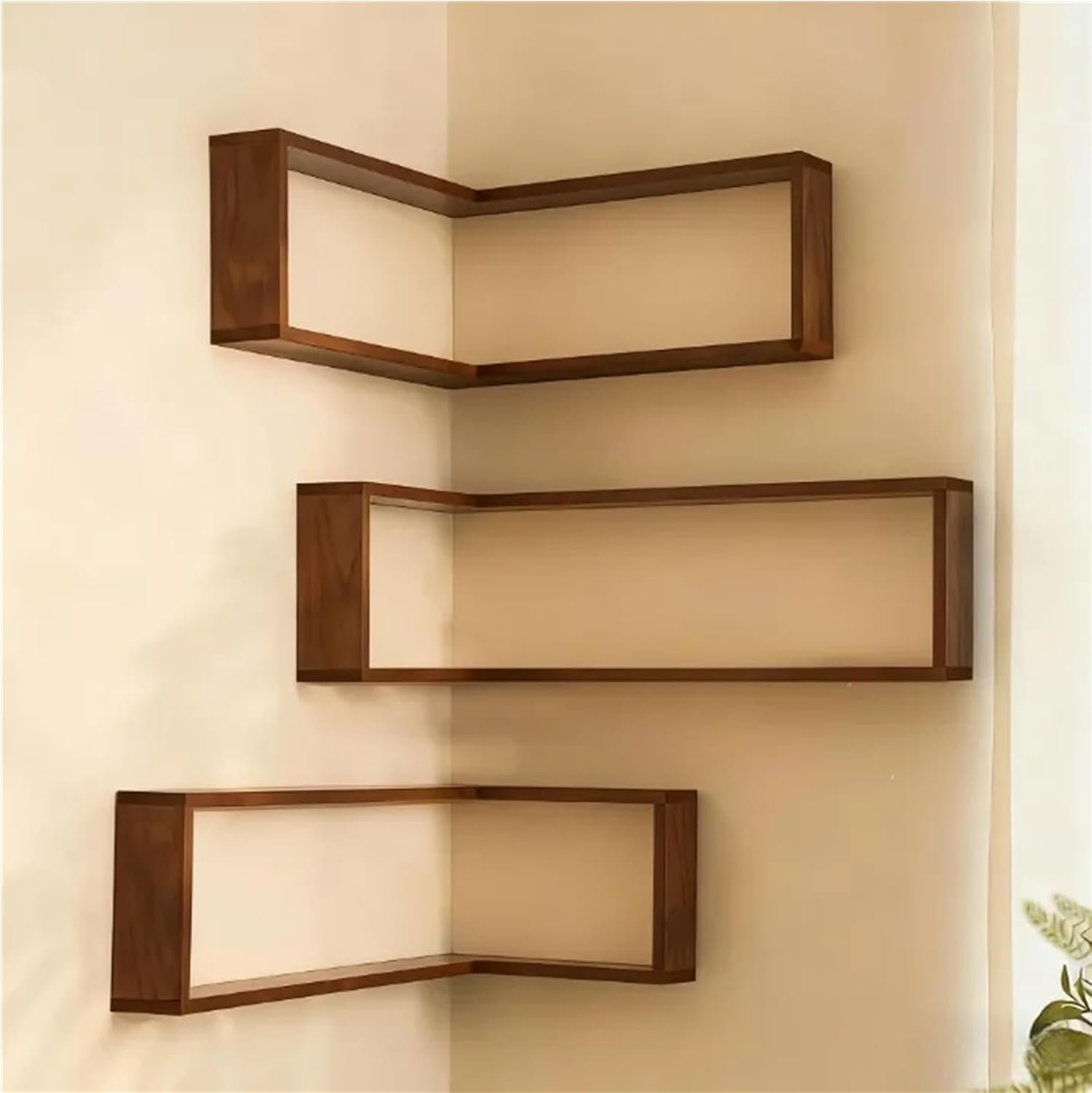 Smart Corner Shelves that Light up Your Space, Set of 3 Corner Floating Storage Shelves,Wooden Wall-Mounted Corner Shelf Display Rack, Space-Saving (Set of 3(LED Light not Included))