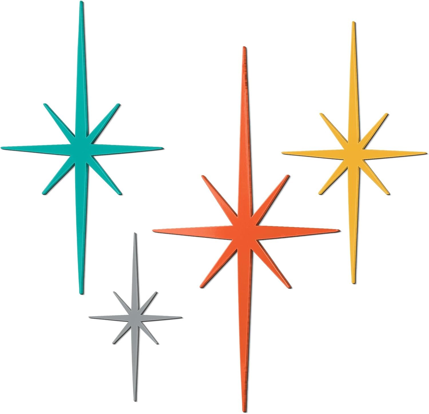 Blulu 4 Pcs Cast Iron Starburst Shaped Wall Decor Metal Mid Century Modern Decor Retro Atomic Stars Wall Art Elegance Accents Vintage Celestial Whimsigoth Hangings for Home Office Room(Retro)