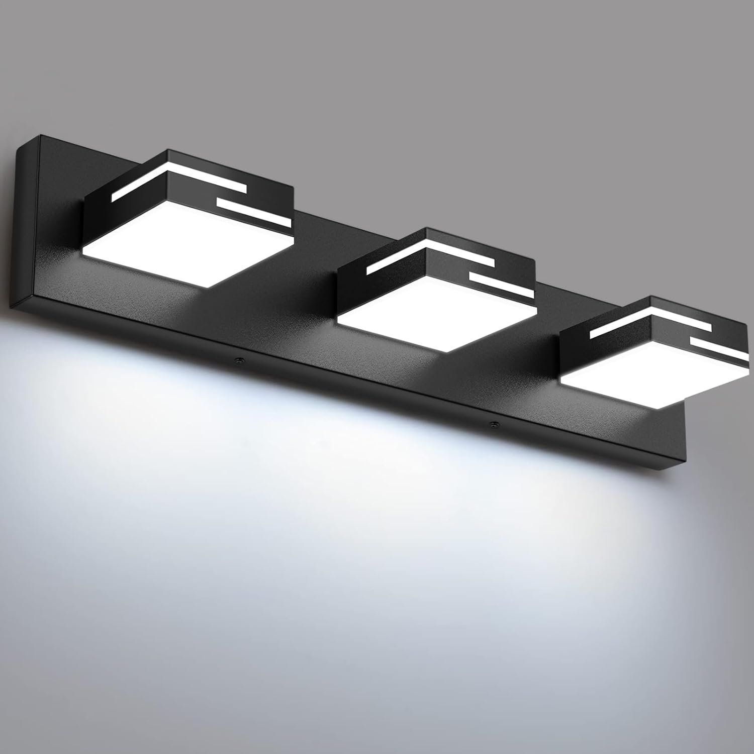 LED Modern Bathroom Vanity Light Fixtures, 3-Light 22-inch Dimmable Matte Black Vanity Lights for Bathroom Lighting Fixtures Over Mirror, with 360° Rotatable Acrylic Heads (Cool White 6000K)