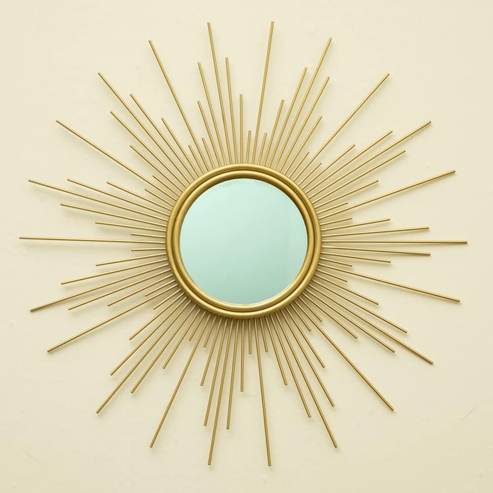 24” Gold Sunburst Wall Mirror Boho Home Decor Mordern Round Hanging Wall Art for Living Room/Bedroom/Bathroom/Entryway