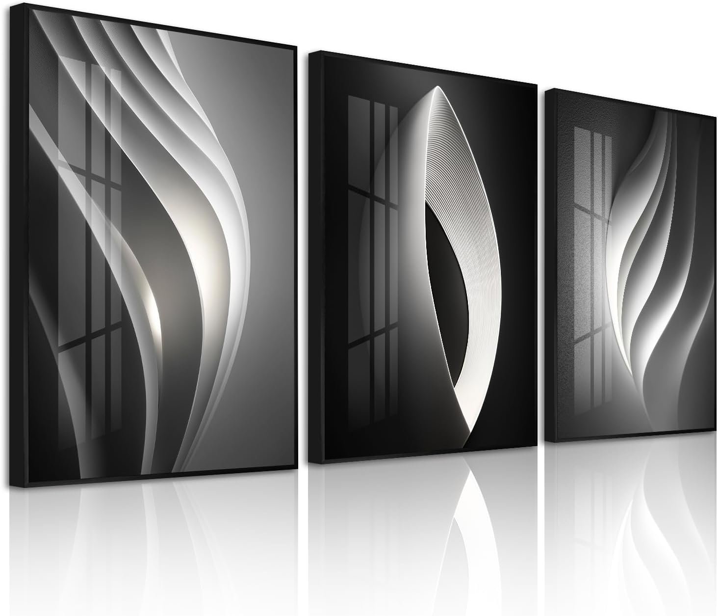 Altimpo Large Frame Modern Abstarct Wall Art for Living Room, Minimalist Bright Style 3 Piece Canvas wall art painting, Grey Melody Wall Art for Bedroom, Home, Hotel, Office 16x24IN