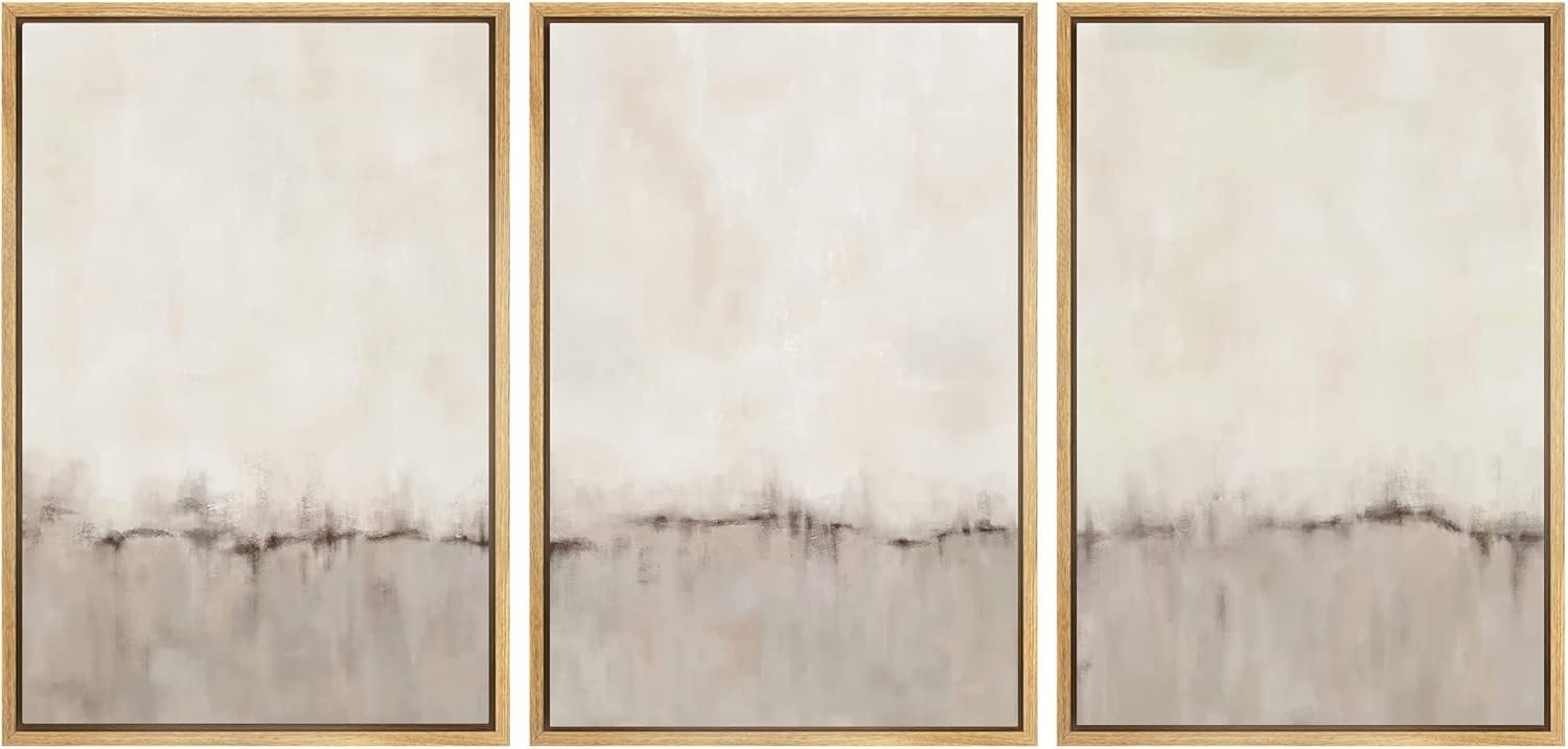 SIGNWIN Framed Canvas Print Wall Art Set Grunge Brown Gray Pastel Landscape Shapes Abstract Illustrations Modern Art Decorative Nordic Chic Calm for Living Room, Bedroom, Office – 16″x24″x3 Natural