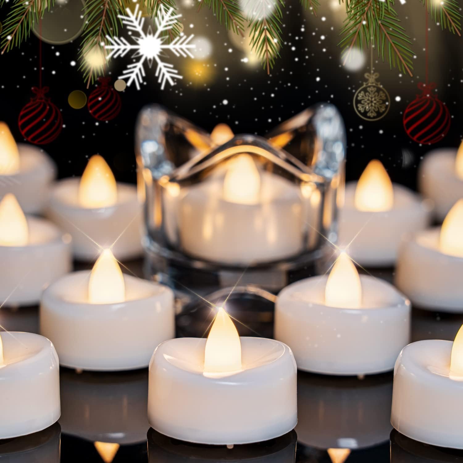 merrynights LED Candles, Tea Lights Candles Battery Operated Bulk, 24-Pack Long-Lasting 200 Hours Flameless Tealight Candles, Realistic Tea Lights for Halloween Christmas Wedding, 1.5” D X 1.25” H