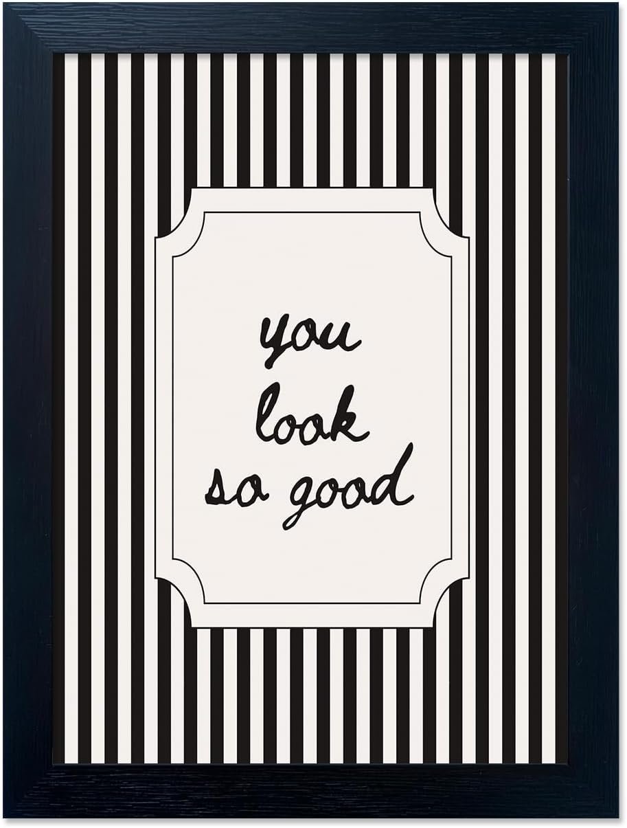 Black and White Bathroom Wall Art You Look So Good Framed Black Striped Bathroom Decor Modern Minimalist Canvas Print Painting Artworks for Wall