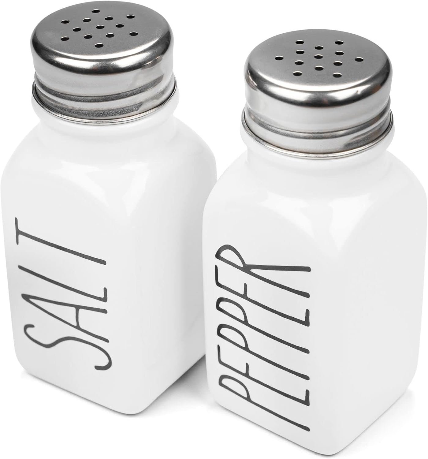 Heartland Home Farmhouse Ceramic Salt and Pepper Shakers Set with Extra Lids. 100% Stoneware Salt and Pepper Shaker Set. White Pepper and Salt Shaker with Lid x4. Kitchen Salt Pepper Shaker Set