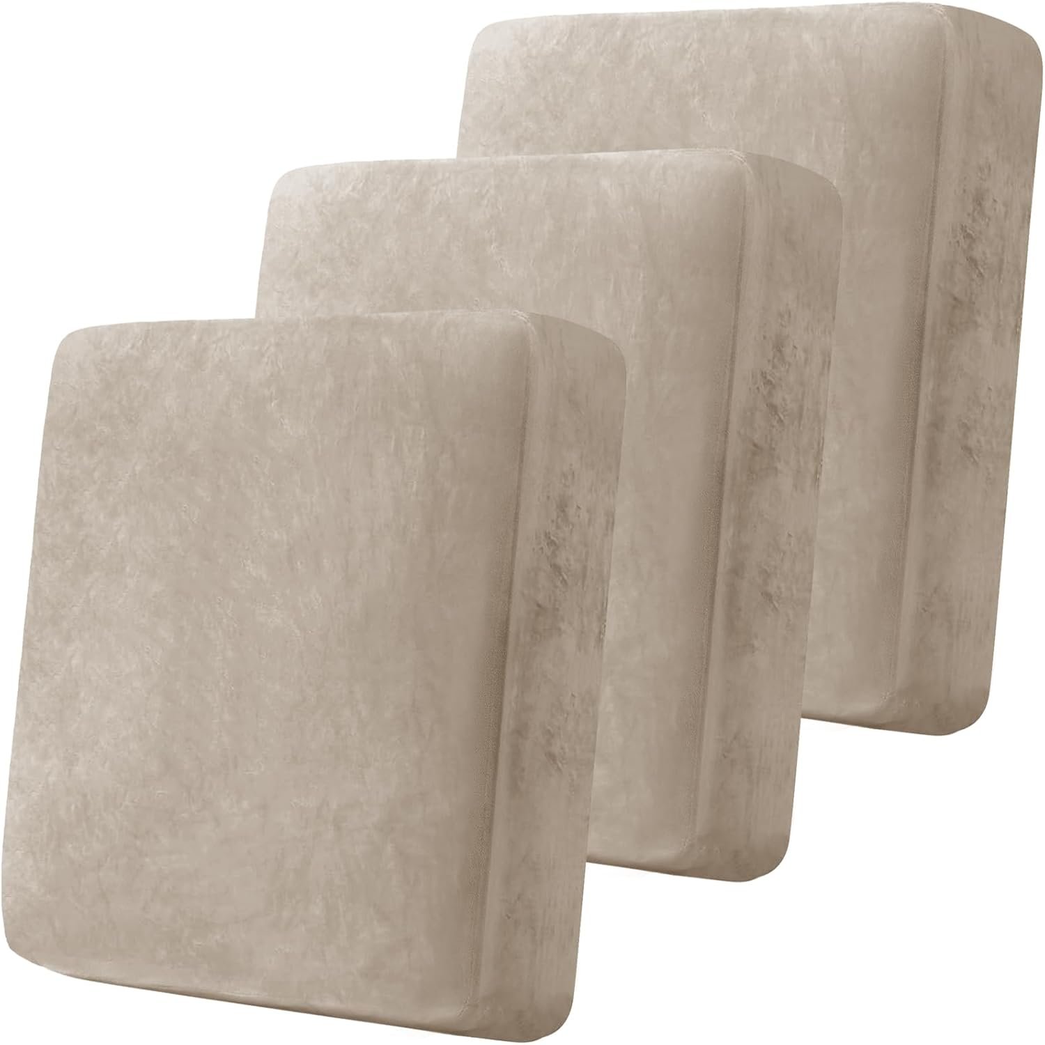 3 Pcs Taupe Velvet Stretch Couch Cushion Cover, Soft Sofa Seat Cushion Covers, Sofa Cushion Slipcover with Elastic Bottom(Non-Slip & Anti-Scratch)
