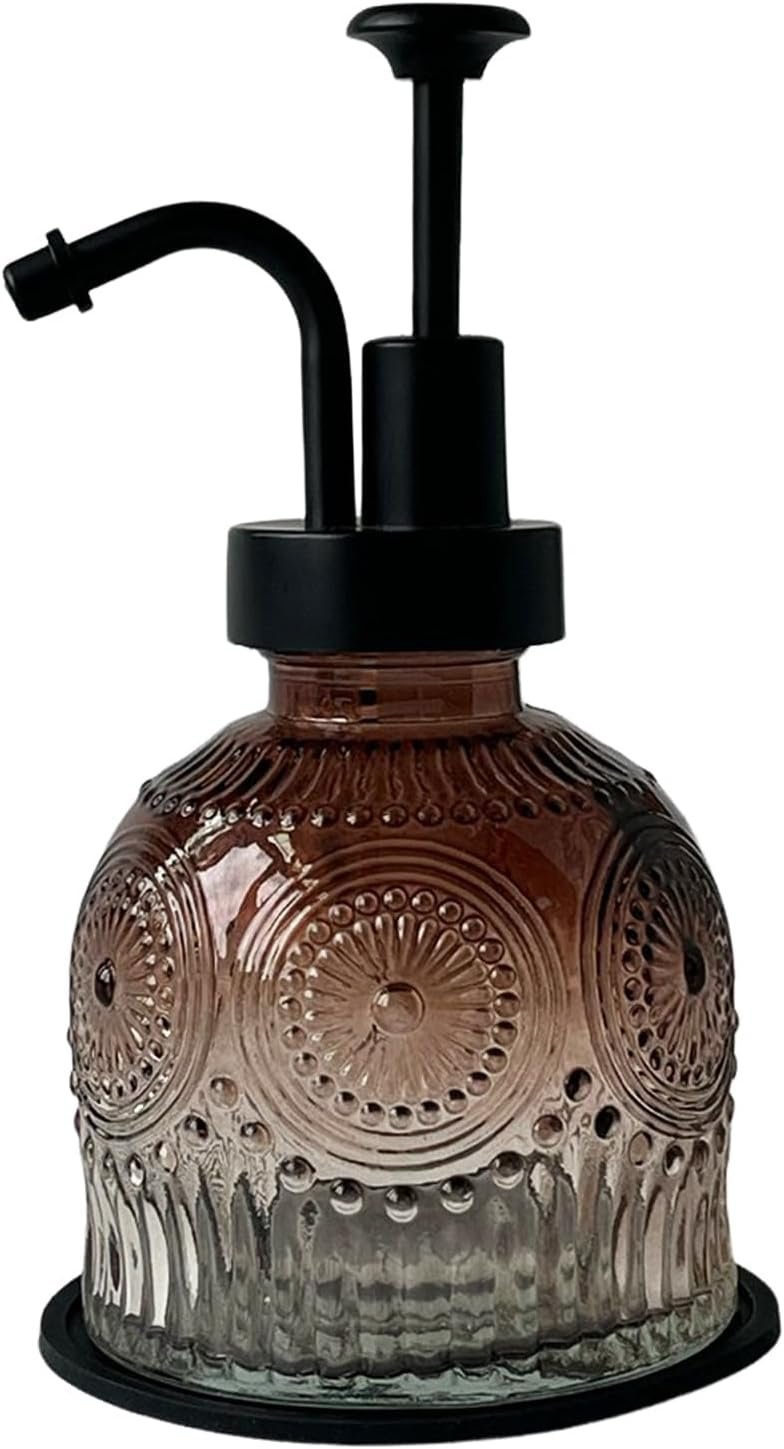 Vintage Glass Soap Dispenser for Bathroom and Kitchen – Farmhouse Antique Style, Cute Small Liquid Hand Soap Pump, Rustic Decorative (Brown)