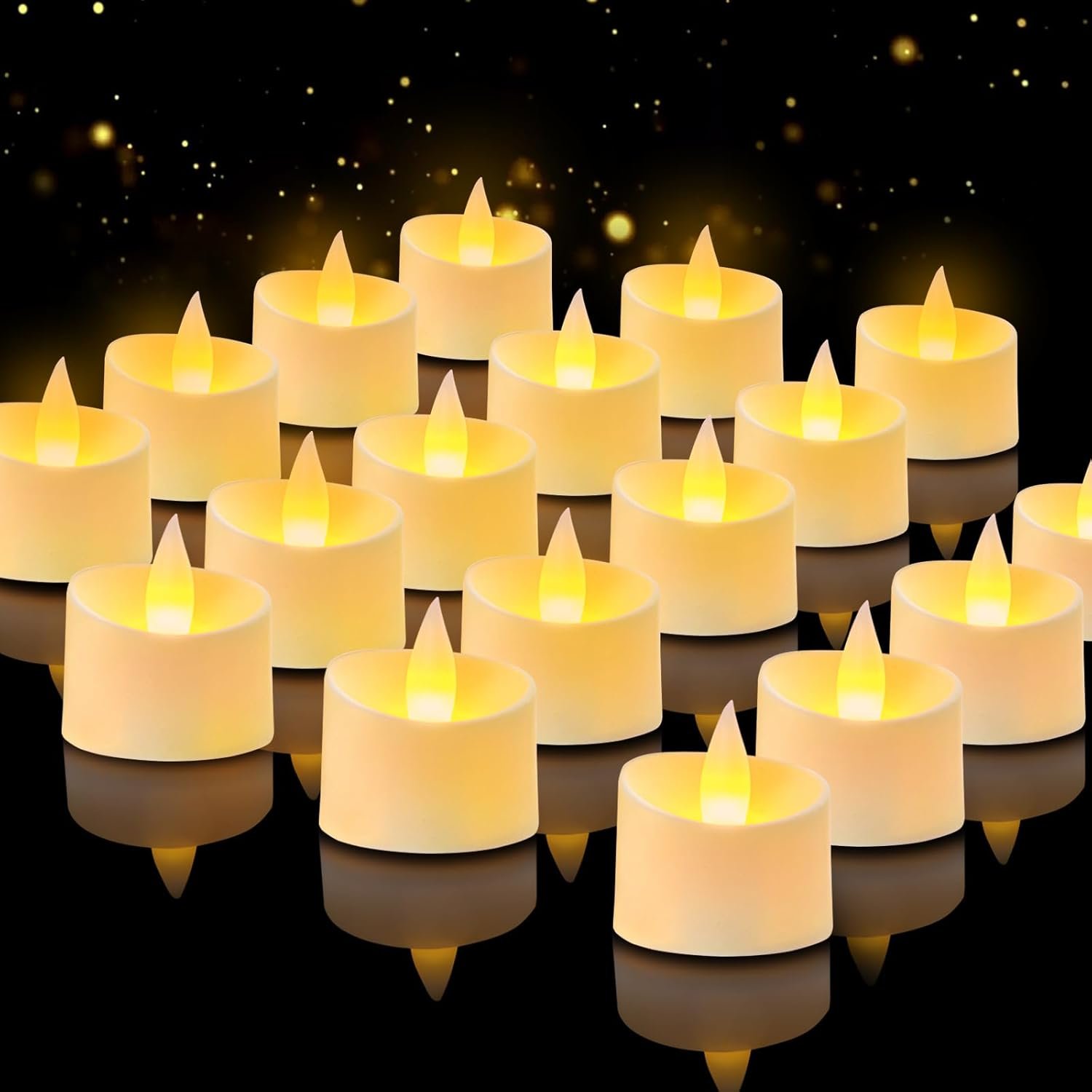24-Pack Realistic Flameless Tea Lights, Patented Dual-LED Tech (Steady + Flicker) – Battery Operated Warm Yellow Votives for Wedding, Valentine, Home Decor (Ivory Base, 24 Pack)