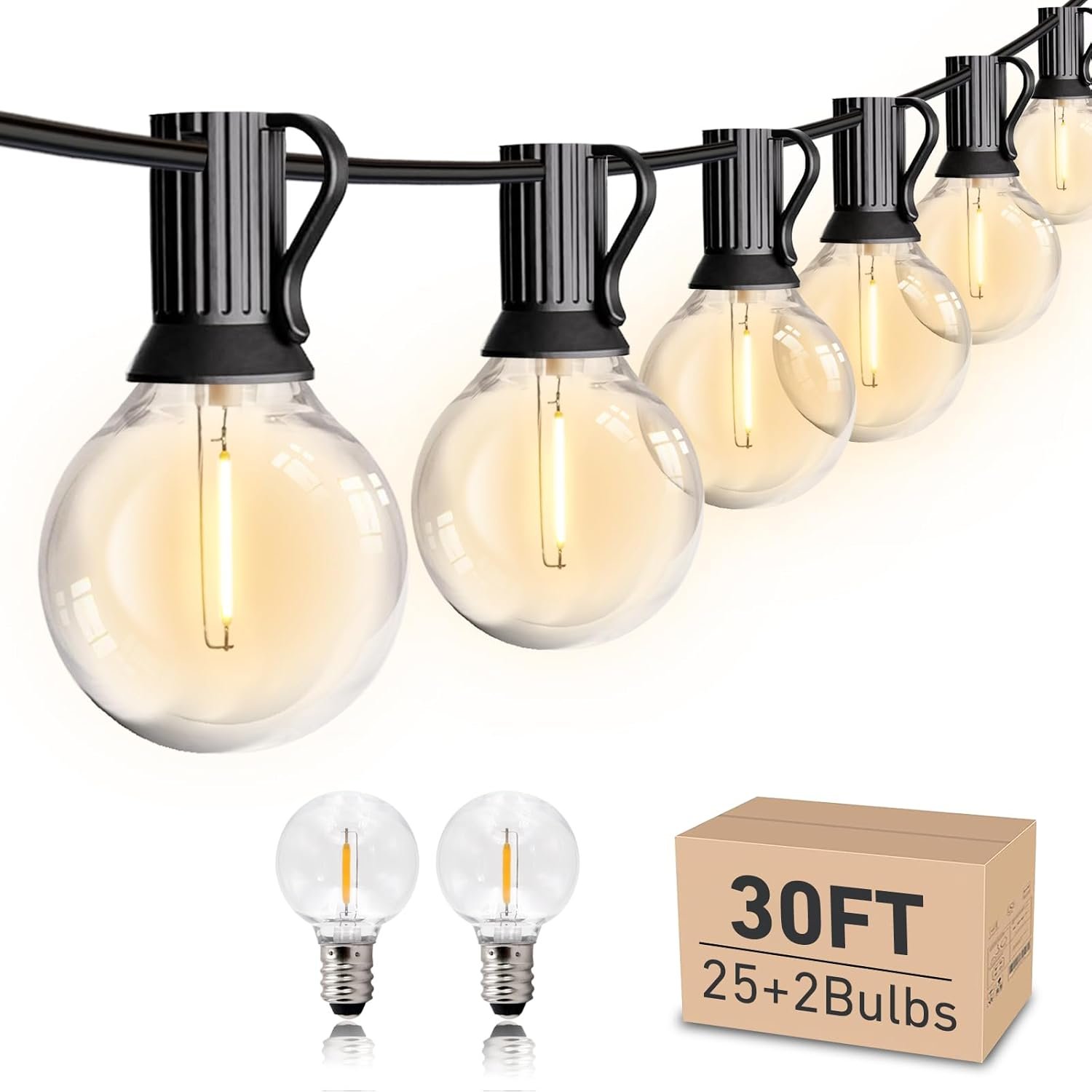 HISTAR Led String Lights Outdoor 30ft Patio Lights Waterproof with 27 G40 Shatterproof Bulbs, Connectable Globe String Lights for Outside, Backyard Balcony Bistro Party Cafe Lights
