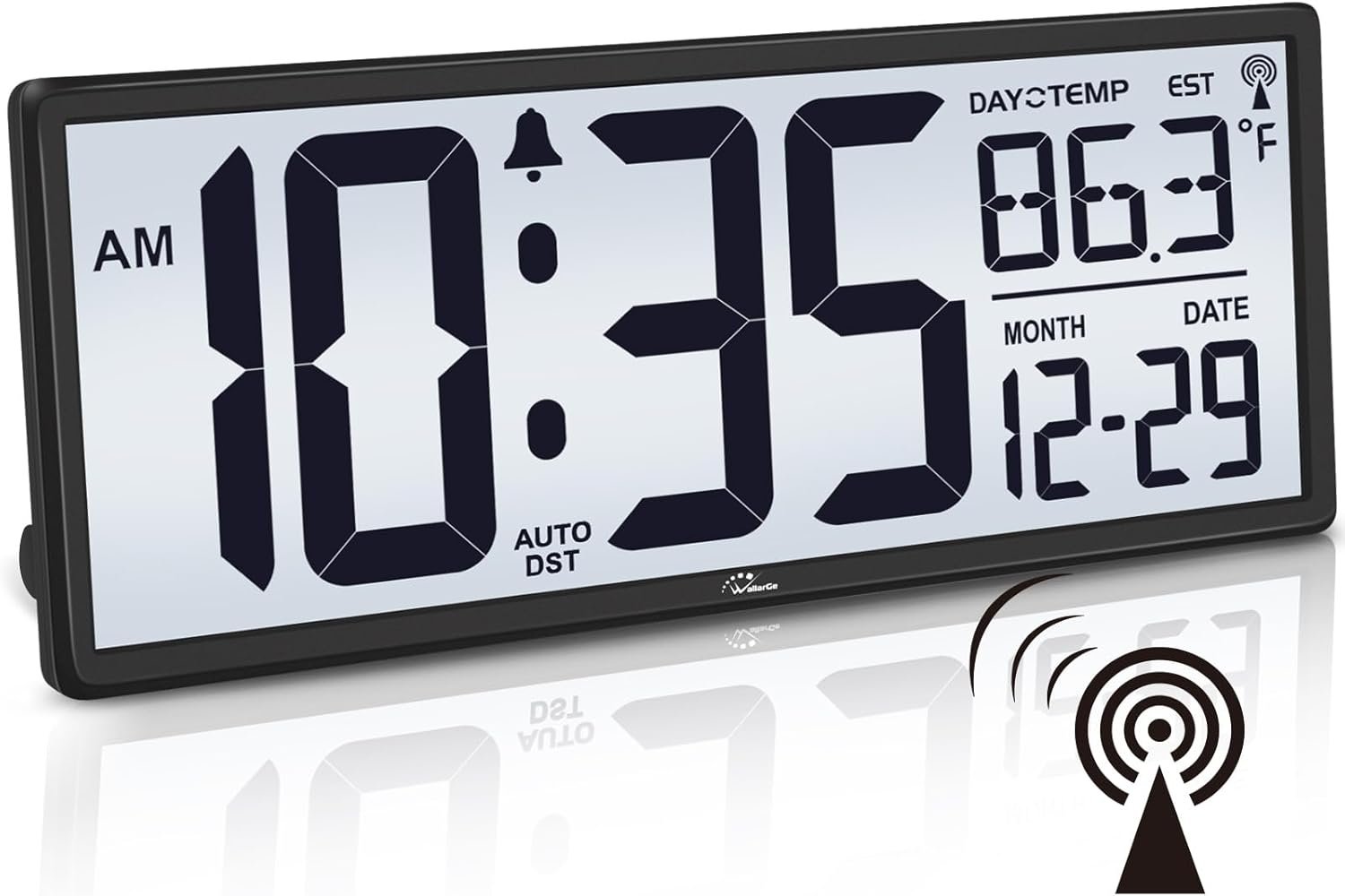 WallarGe 14.5” Atomic Clock with Backlight, Large Digital Wall Clock Battery Operated, Large Display with Temperature and Date, Easy to Read and Set Digital Wall Clock, Auto DST