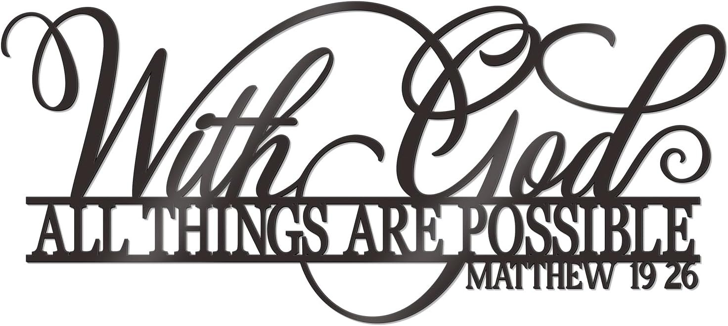 With God All Things Are Possible Sign Metal Wall Decor Black Religious Wall Scripture Large Christian Wall Art Bible Verses Wall Decor for Living Room Kitchen (14.9×6.7 in)
