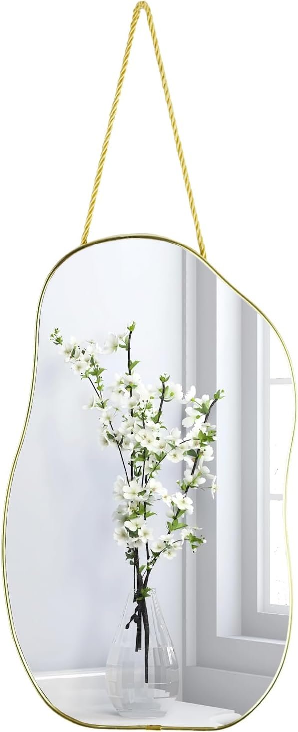 Irregular Wall Mirror, 15.6×9-inch Gold Wall-Mounted Asymmetrical Mirror, Suitable for Bathrooms, Hallways, and More (Gold)