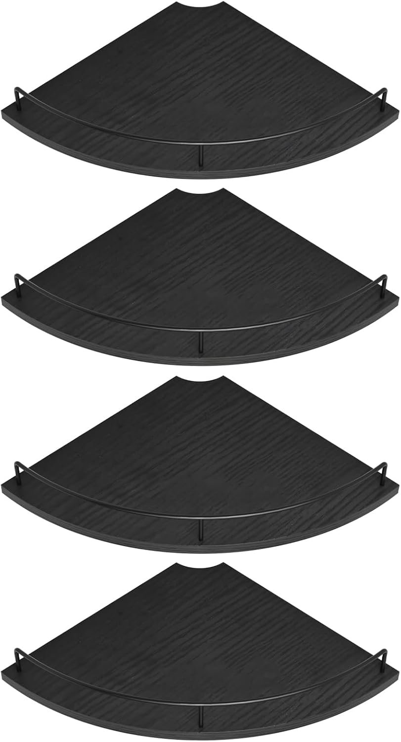 Corner Shelf Wall Mount, Floating Corner Shelves, Set of 4 Corner Wall Shelf Organizer,Rustic Wood Wall Storage Display Shelves forLiving Room Bedroom Bathroom Kitchen,Black