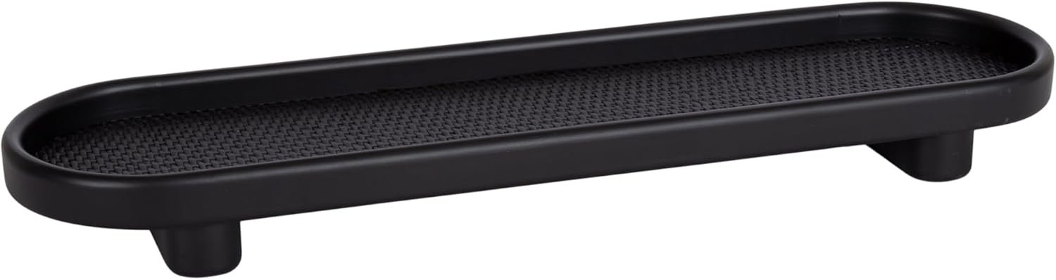 Kate and Laurel Planche Decorative Capsule Woven Tray with Solid Wood Frame; 27 x 8; Black; Modern Slim Wood Rectangle Serving Tray for Living Room