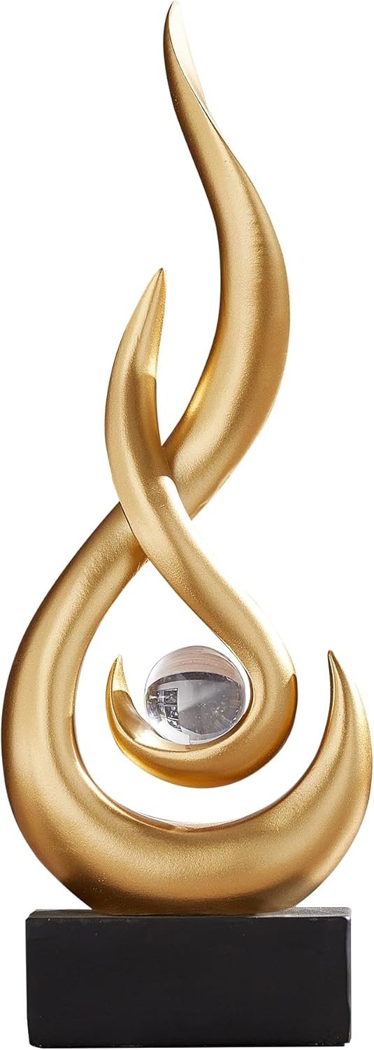 AWNR Abstract Gold Sculpture Decor: Flame Statue with Glass Ball Resin Art Figurines Unique Centerpiece Table Decorations Modern Home Decor Living Room TV Stand Coffee Table Office Decor