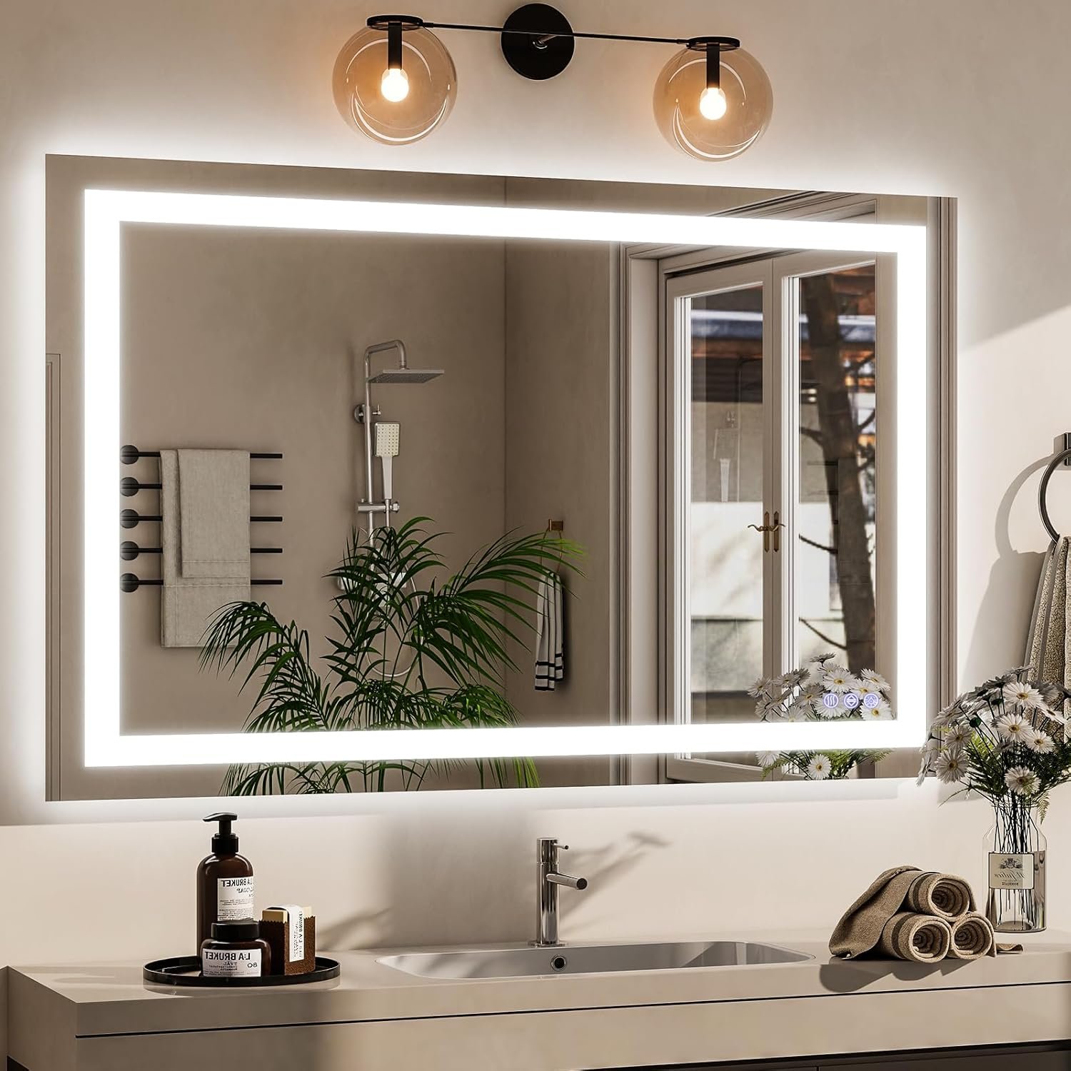 VooBang Large LED Bathroom Mirror 30 x 55 inches – 3 Adjustable Lighting Modes Lighted Smart Bathroom Vanity Mirror, Anti-Fog, Memory Function, Tempered Glass, Wall Mounted Horizontally Vertically