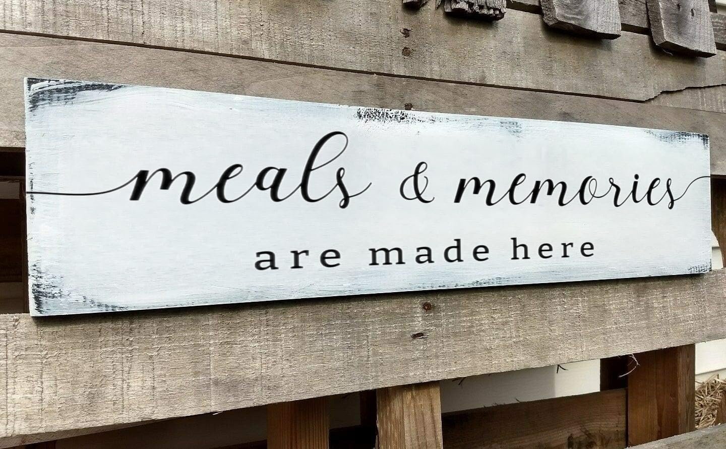 Farmhouse Kitchen Wall Decor,Meals and Memories are Made Here Sign, Rustic Wood Kitchen Signs Dinning Room Wall Decor (Meal) 6×18 Inch