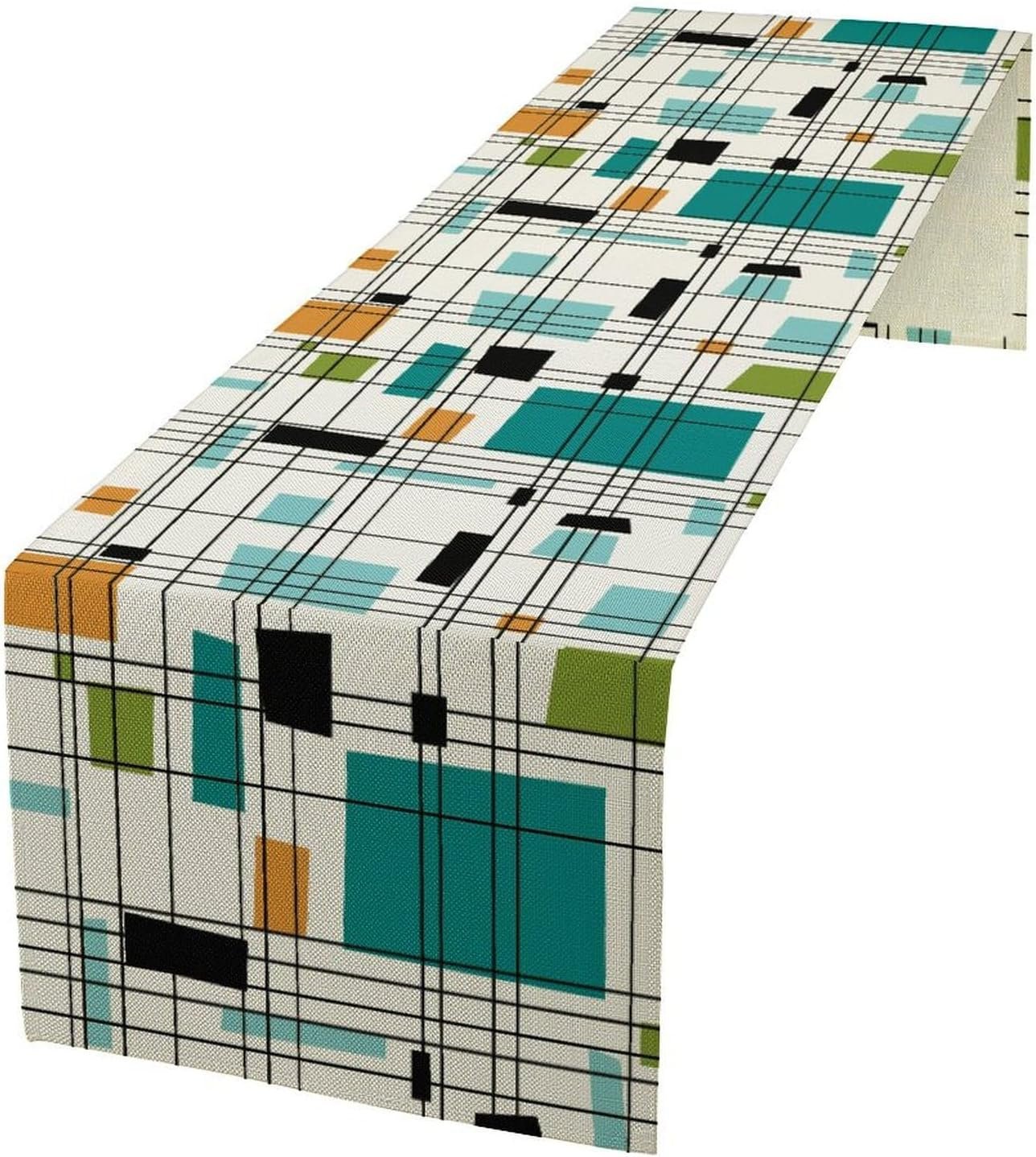 Mid Century Table Runner, Modern Geometric Pattern Contemporary Style Table Runner Country Farmhouse Cottage Linen Table Decoration for Home Kitchen Dining,13×36 Inch