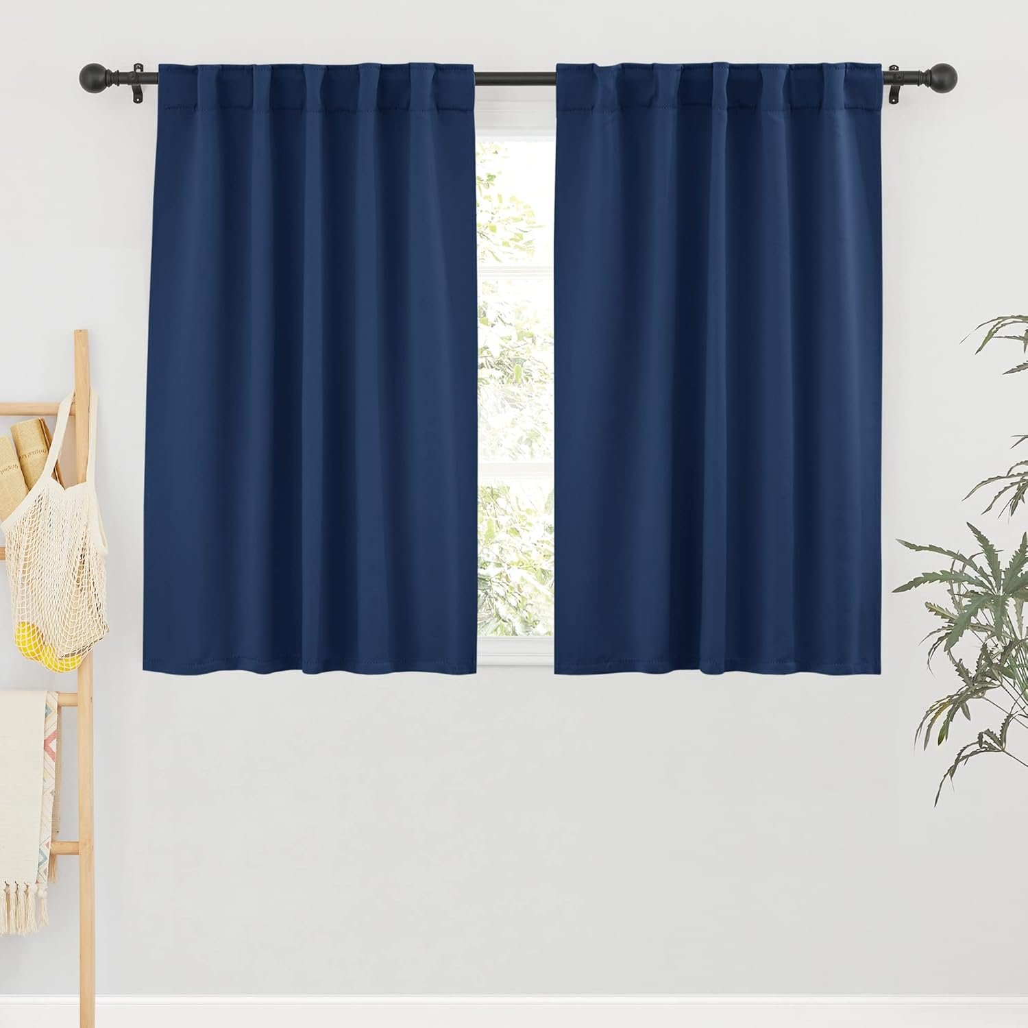 RYB HOME Blackout Curtains for Bedroom – Small Window Treatment Panels Full Privacy Thermal Insultaed Solar Drapes for Bathroom Dining Basement, Wide 42 x Long 45, Navy, 2 Pcs