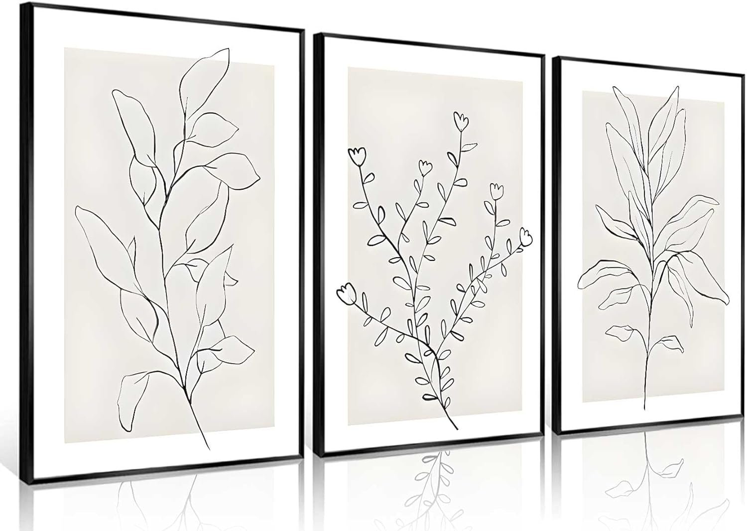 3Pcs Neutral Botanical Wall Art Minimalist Abstract Botanical Line Canvas Posters Prints Modern Beige Boho Plant Paintings Wall Decor Pictures for Bedroom Living Room Home Decoration, Unframed