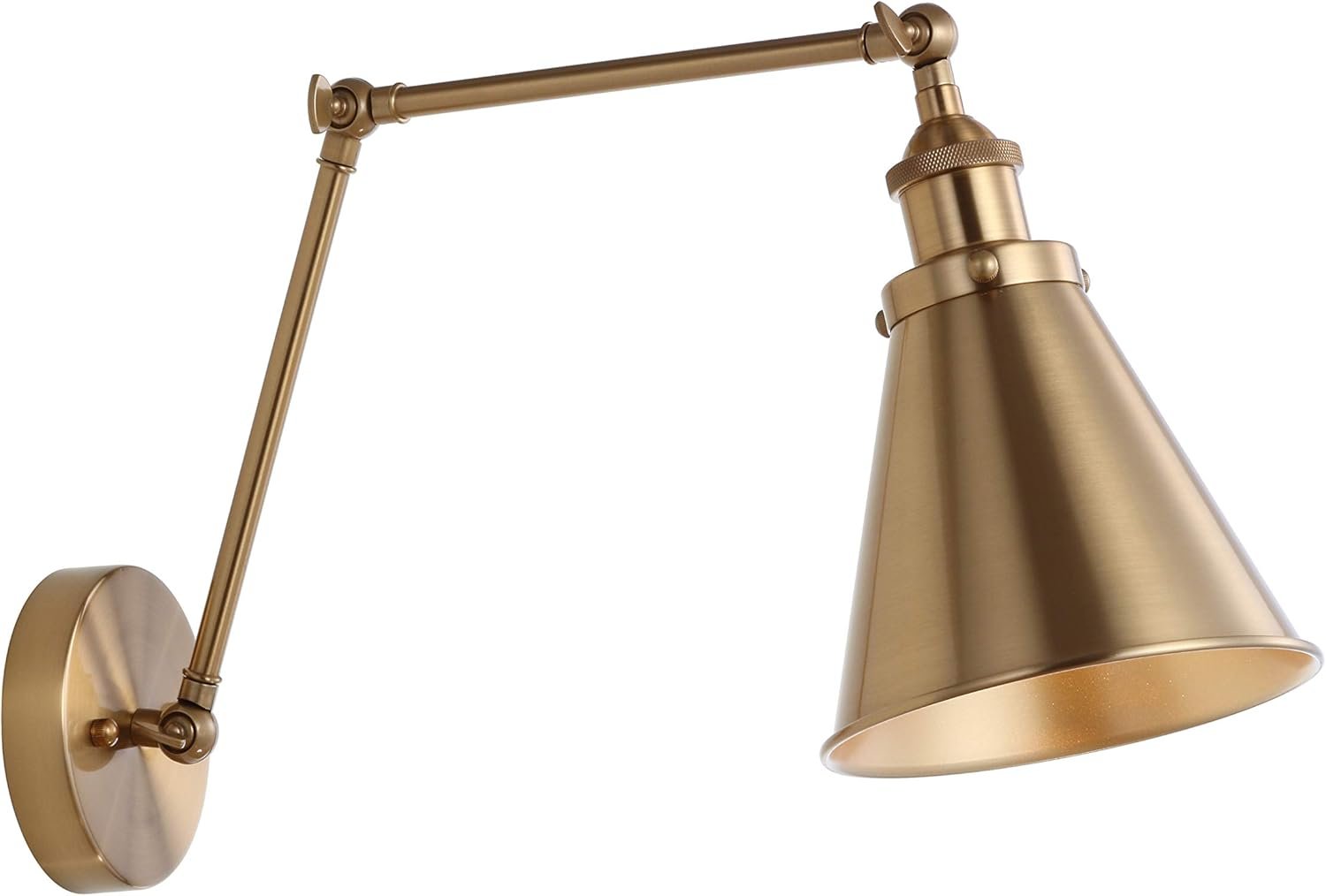 JONATHAN Y 7″ Brass Gold Classic Industrial Metal Adjustable Arm LED Wall Sconce for Bedside Reading, Farmhouse Swing Arm Wall Lamp with Metal Shade, Hardwired (JYL7461A)