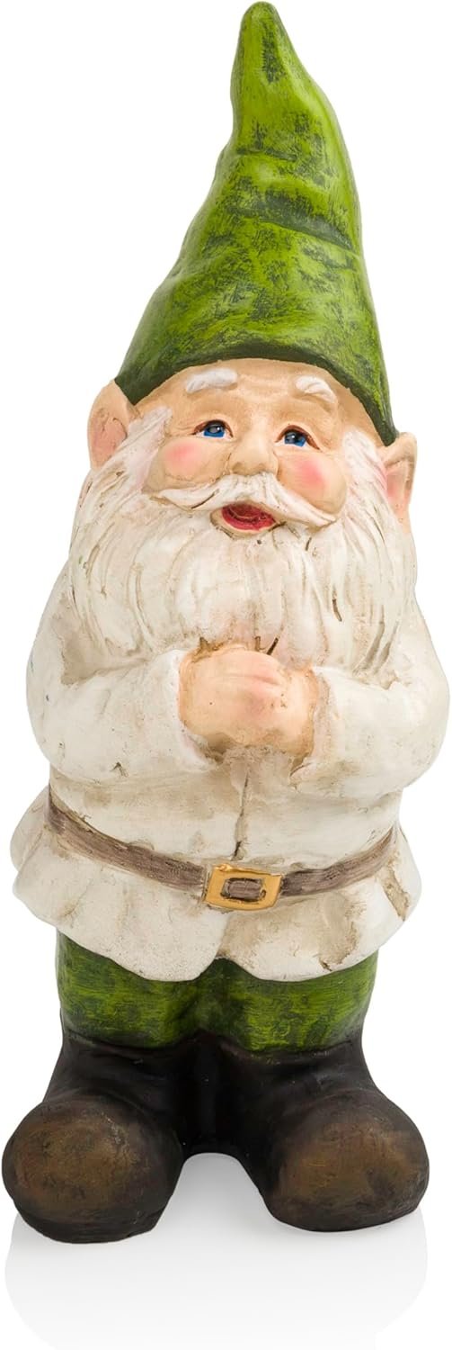 Alpine Corporation – 12″ Tall Outdoor Garden Gnome Yard Statue Decoration – Playful Resin Gnome with Earthtone Colors – Durable, Weatherproof Lawn Sculpture for Patio, Deck, Yard