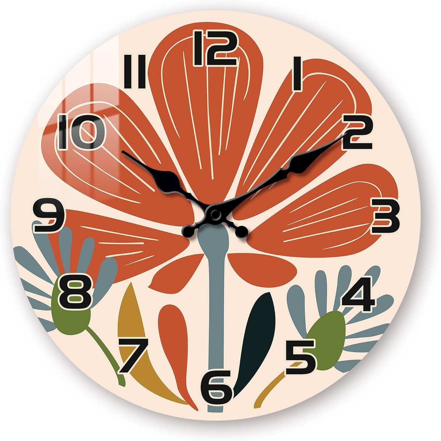 Farmhouse Kitchen Clock 10 Inch – Home Wall Clock Silent Non Ticking – Flowers Wall Clocks Battery Operated for Bedroom Bathroom Living Room Decor
