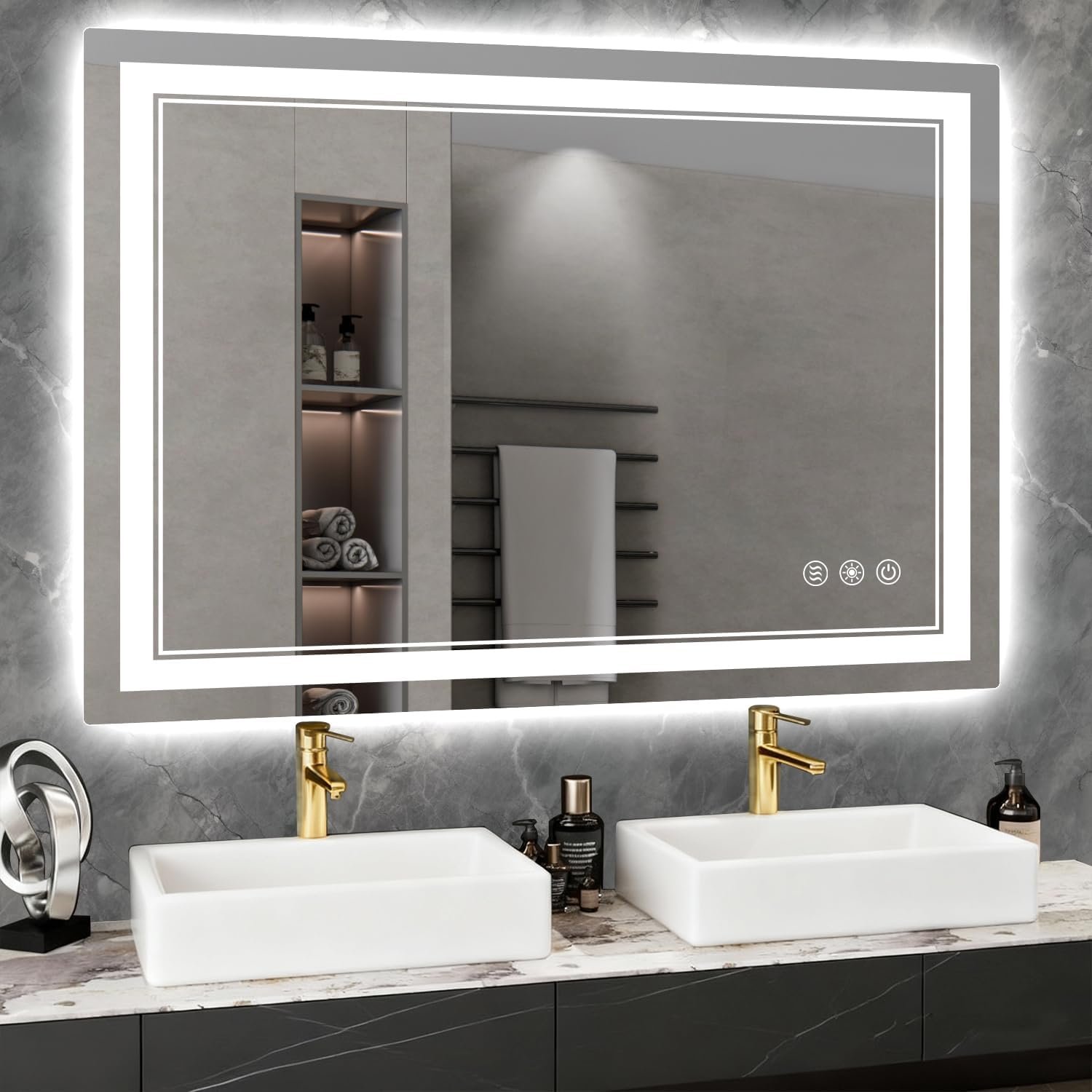 40×32 Inch LED Bathroom Mirror with Lights, 3 Colors Dimmable LED Vanity Mirror, Front and Back Lit, Anti-Fog, Memory Function, Shatterproof Tempered Glass, ETL Listed, Wall Mounted Makeup Mirror