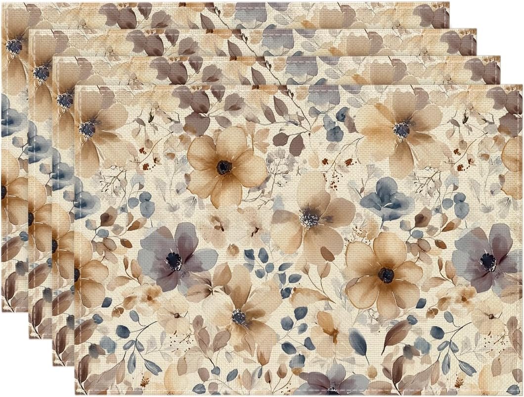 Artoid Mode Poppy Floral Spring Placemats Set of 4, 12×18 Inch Seasonal Summer Holiday Table Mats for Party Kitchen Dining Decoration