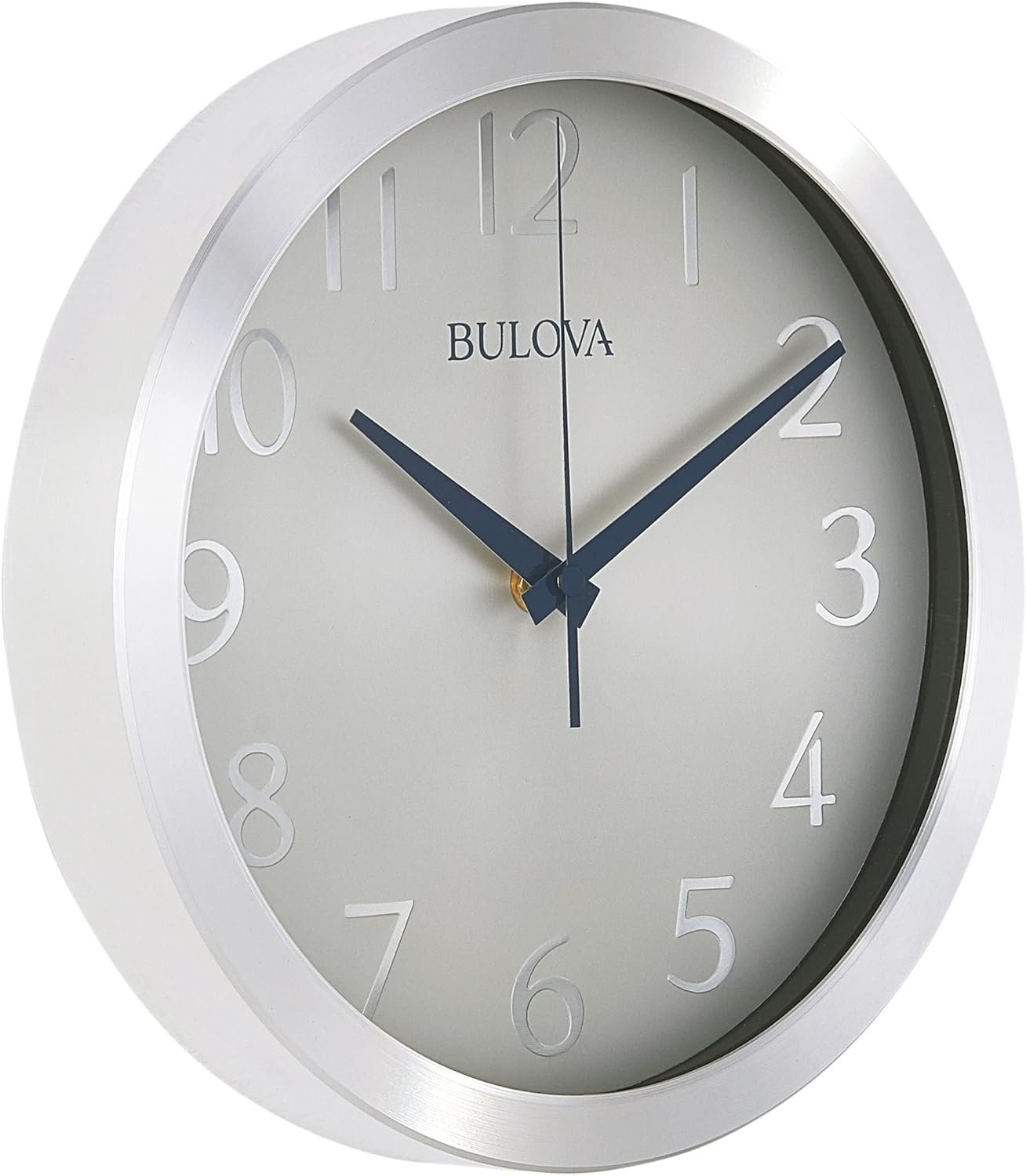 Bulova Winston Wall Clock C4844 | 10″ Diameter | Metal Design with Diamond Cut Edges | Silent Sweep Quartz Movement | Easy-to-Read Arabic Numerals