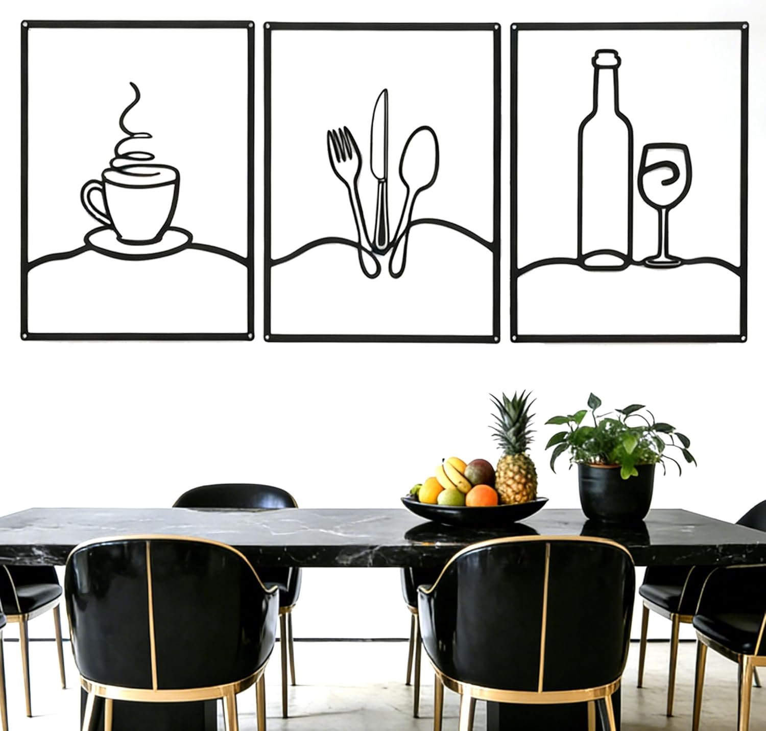 Metal Wall Art – Set of 3 Kitchen Signs Wall Decor Minimalist Style Wall Sculptures, Housewarming Gifts for Kitchen, Stain, Dinning Living Room Bedroom Coffee shop Decor – 14 x 11 Inches