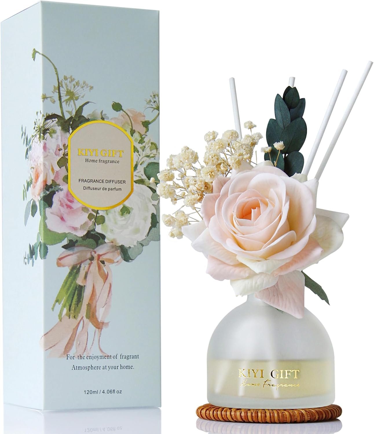 Reed Diffuser Set, 4.06 oz Scent Flower Diffuser with 6 Sticks,Home Fragrance,Reed Diffuser for Bathroom Shelf Decor Jasmine Rose