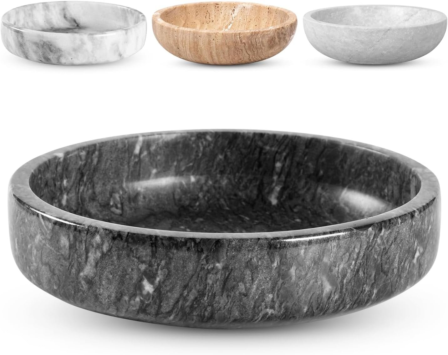 FNTSTICGOODS Marble Decorative Bowl – 7.5″ Natural Black Solid Marble Centerpiece – Handmade Stone Fruit Bowl – Catch-All or Key Bowl for Kitchen – Modern Minimalist Decor