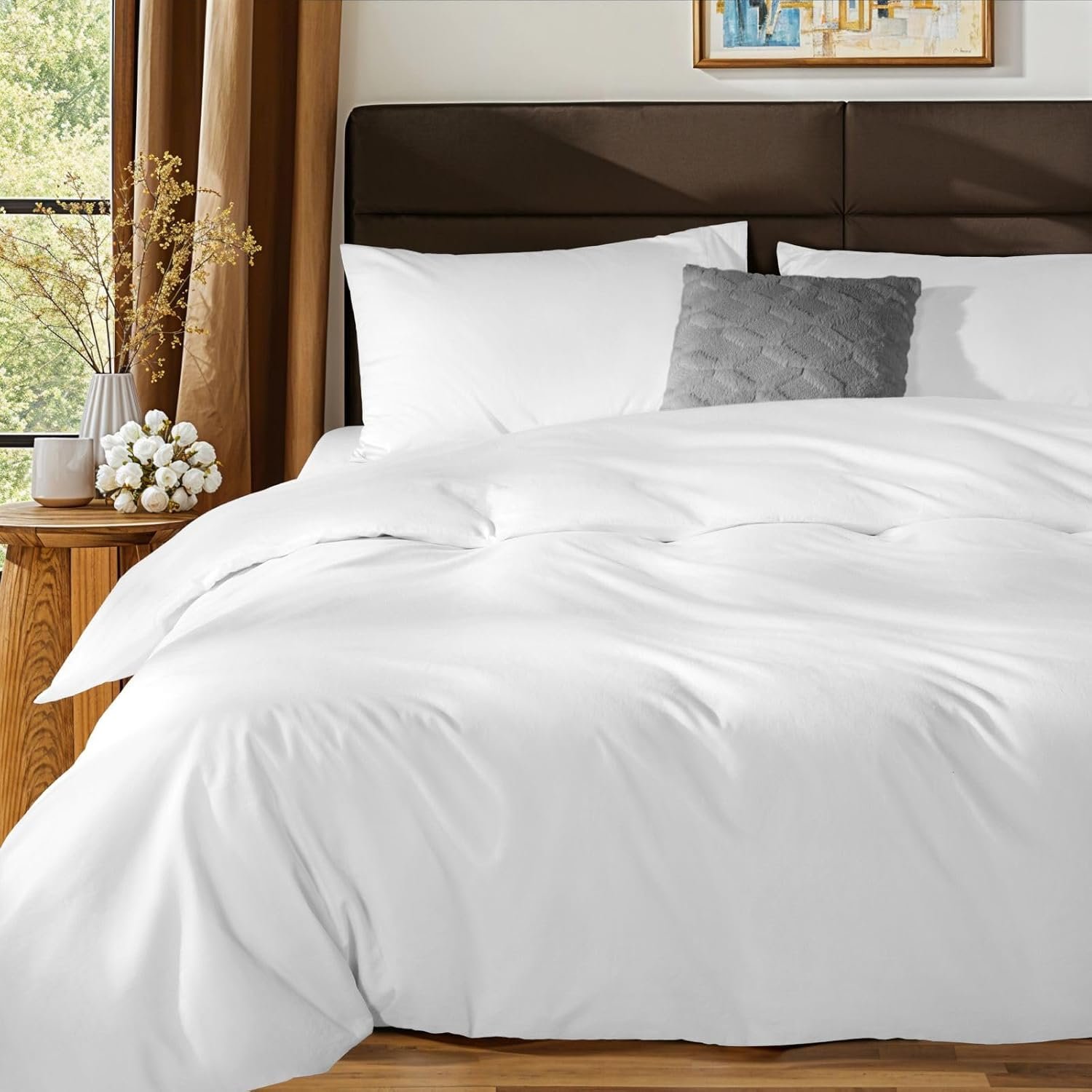 SONORO KATE 100% Egyptian Cotton Duvet Cover King Size, 1000 Thread Count Sateen Duvet Cover, Soft, Breathable Cotton Comforter Cover with Hidden Zipper Closure – 3 PC (White,King)