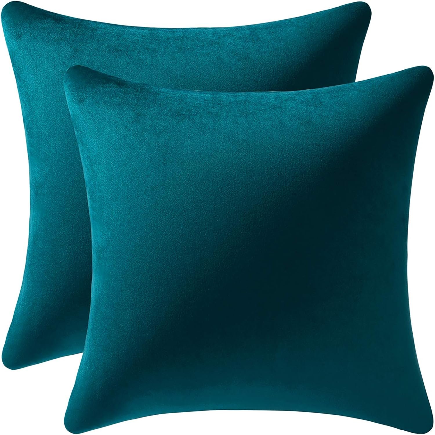 DEZENE Throw Pillow Covers 18×18 Teal: Pack of 2 Cozy Soft Velvet Square Modern Luxury Decorative Throw Pillow Cases for Sofa Couch Living Room Bed Home Decor