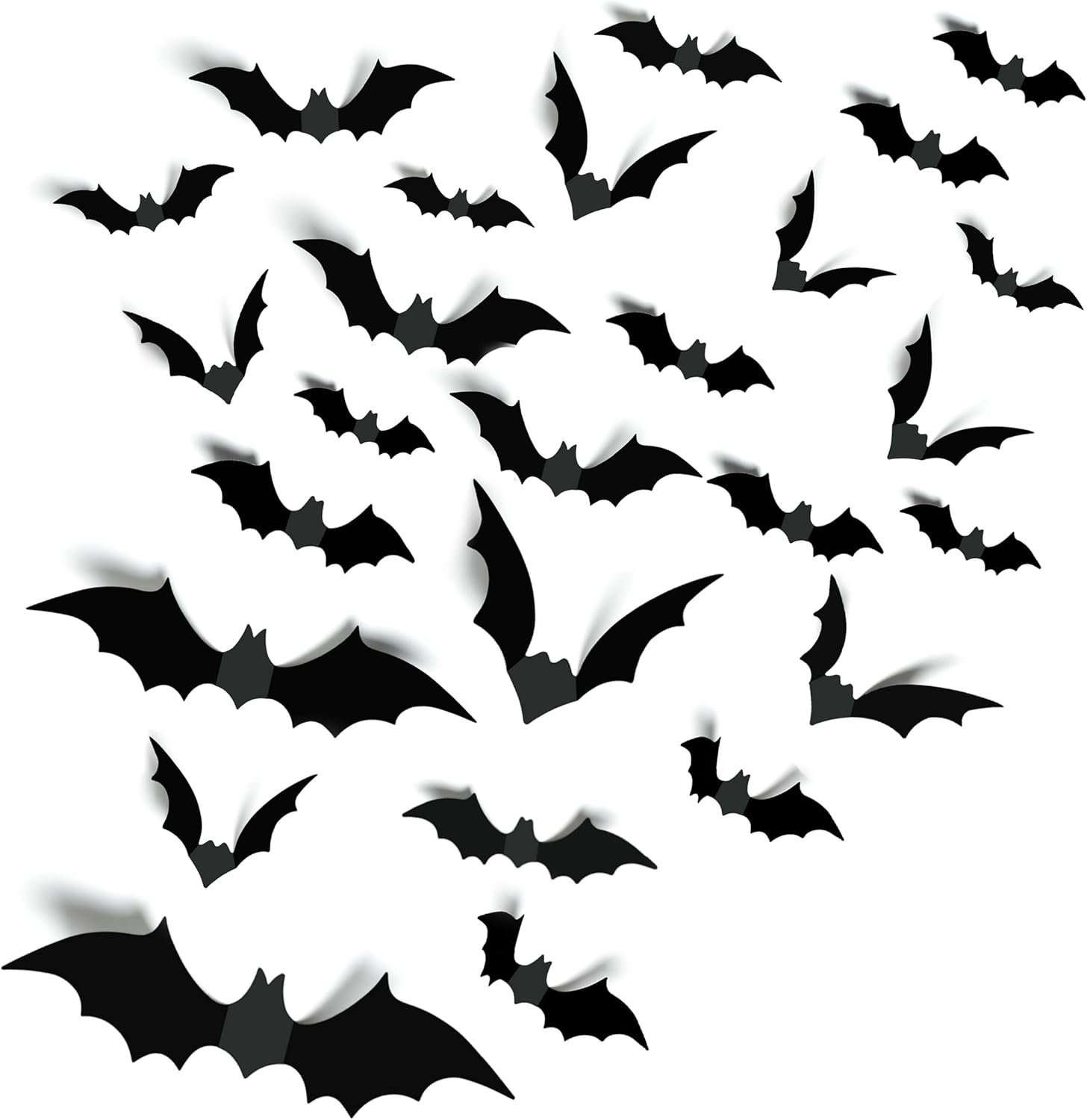 TDHDIKE Halloween Party Supplies & Decorations 140Pcs Realistic PVC 3D Black Scary Bat Wall Stickers for Creepy Home & Indoor Decor DIY Wall Decal Bathroom Decor