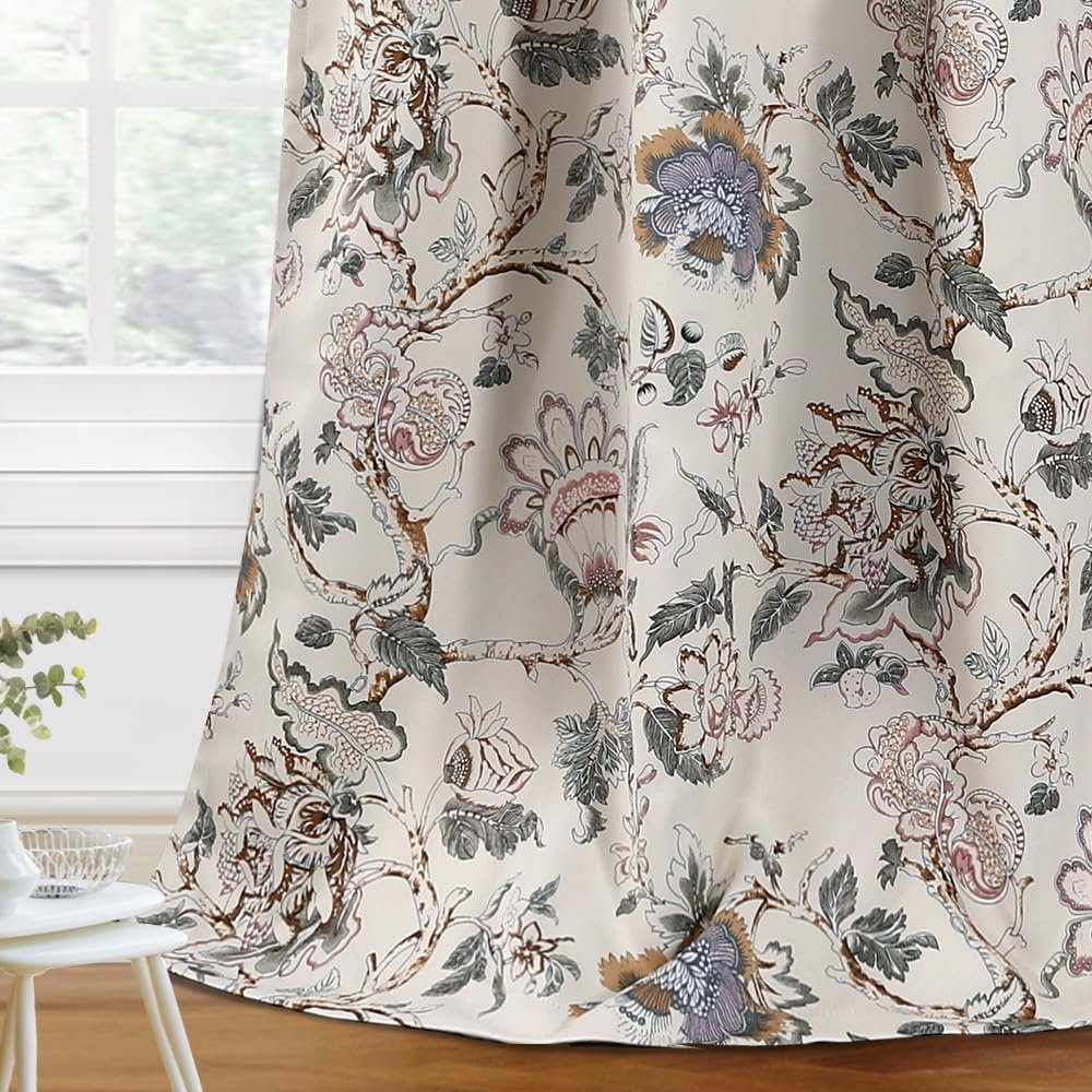 H.VERSAILTEX Blackout Curtains 84 Inch Length 2 Panels Set Floral Print Curtain Drapes for Living Room Thermal Insulated Grommet Window Curtains for Bedroom – Traditional Floral in Sage and Brown