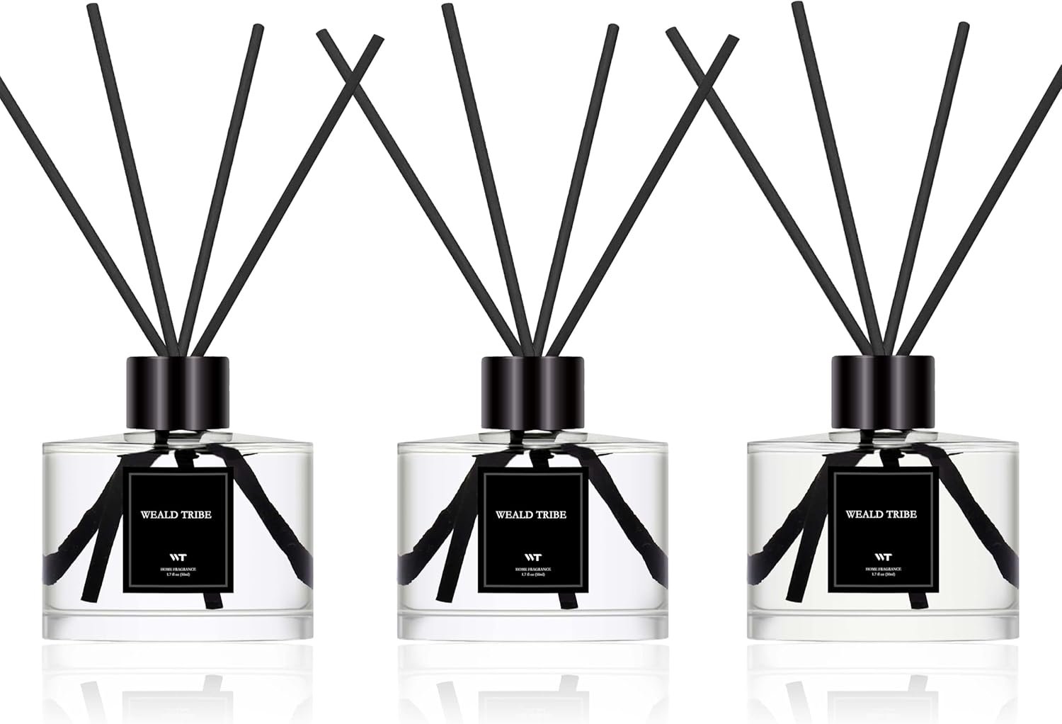 Reed Diffuser Set of 3 for Bathroom Air Fresheners, Oil Diffuser Sticks | Fresh Linen, Ocean, Eucalyptus & Mint Scent(1.7 fl oz Each Pack) Fragrance with 12 Sticks Defusers | Shelf Decor