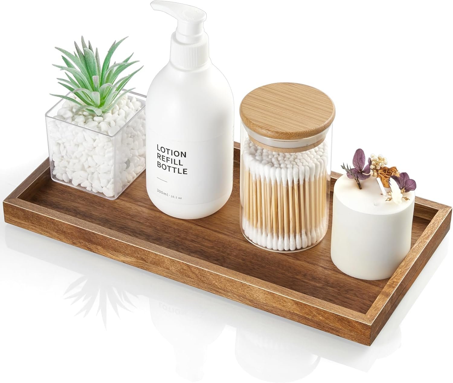 ALELION 11.7″ Bathroom Vanity Tray for Counter – Acacia Wood Decorative Tray for Toilet Tank Makeup Perfume Jewelry Catchall Coffee Table – Wooden Kitchen Countertop Organizer for Soap Dispenser