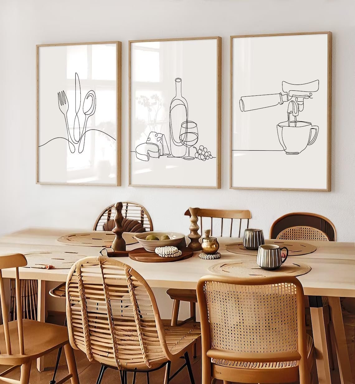 3Pcs Line Drawing Kitchen Wall Art, Modern Black White Minimalist Kitchen Abstract Line Art Posters Prints Dining Room Wall Decor Canvas Paintings Pictures Home Decoration, Unframed (line art, 12x16in
