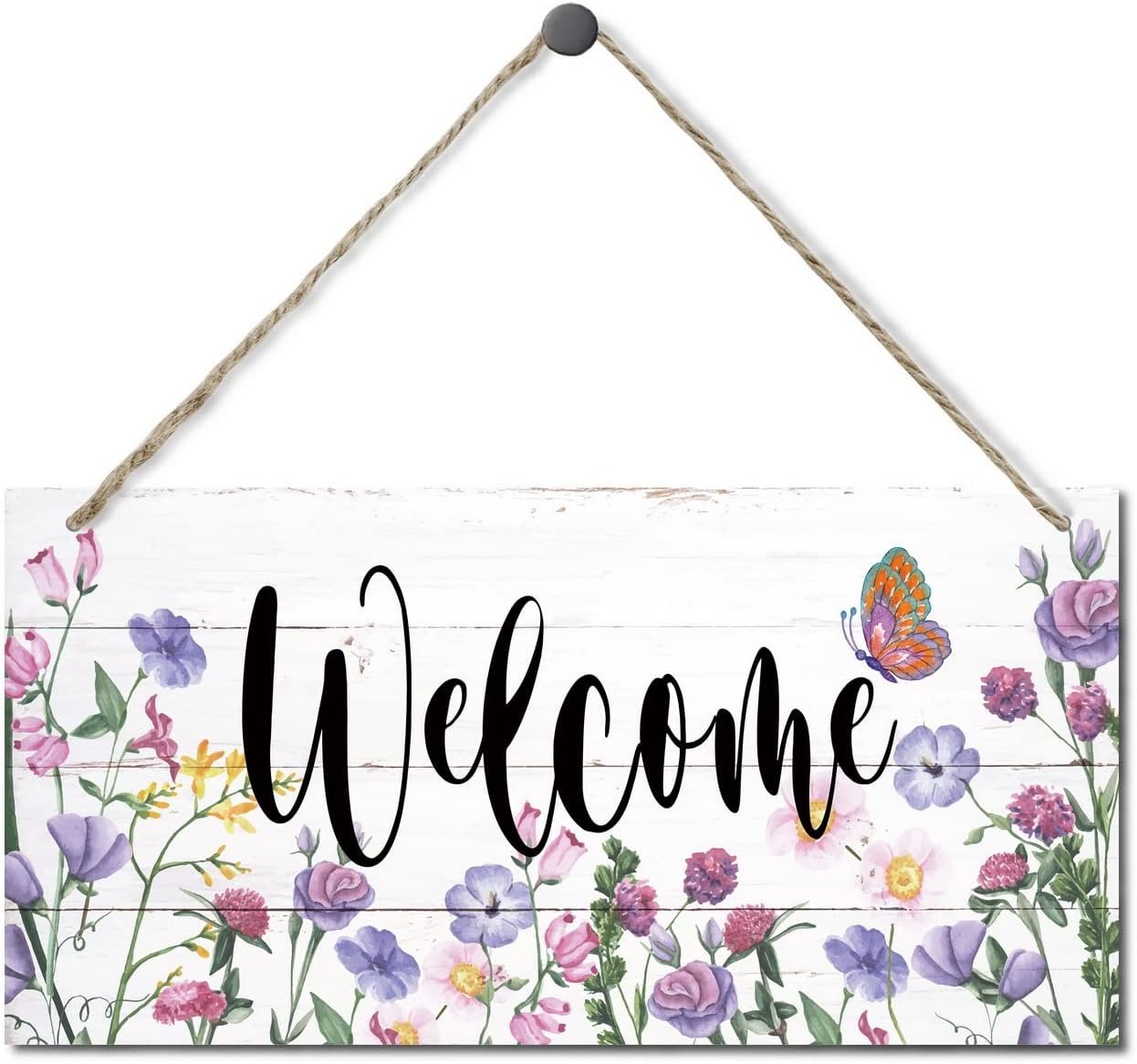 Welcome Decor Sign, Hanging Wood Sign Home Decorative, Printed Wood Wall Art Signs, Flower Welcome Signs, Yard Garden Sign, Porch Decor Sign, Farmhouse Front Door Decors Sign 12 * 6inch
