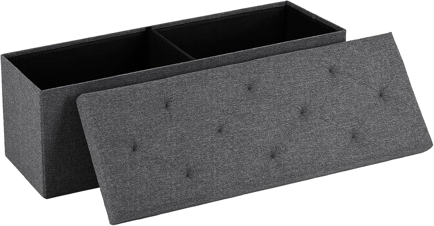 DUMOS 43in Storage Ottoman Bench, Storage Chest, End of Bed Foot Rest Stool with Padded Seat, Bedroom Bench for Living Room, Entryway, Support 660lbs, Grey