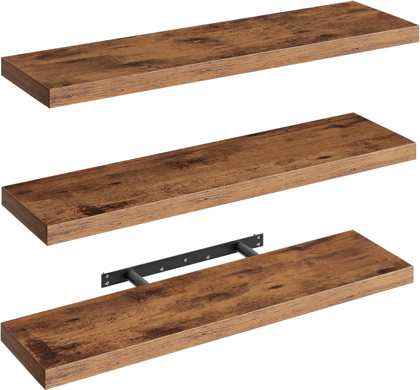 RALGEND Floating Shelves for Wall, 1.5″ Thick Wall Shelf Set of 3 with Invisible Brackets, L31.5 x W7.9 Hanging Shelves Farmhouse Home Decor for Bathroom, Living Room, Bedroom, Rustic Brown 8301BJP3BF